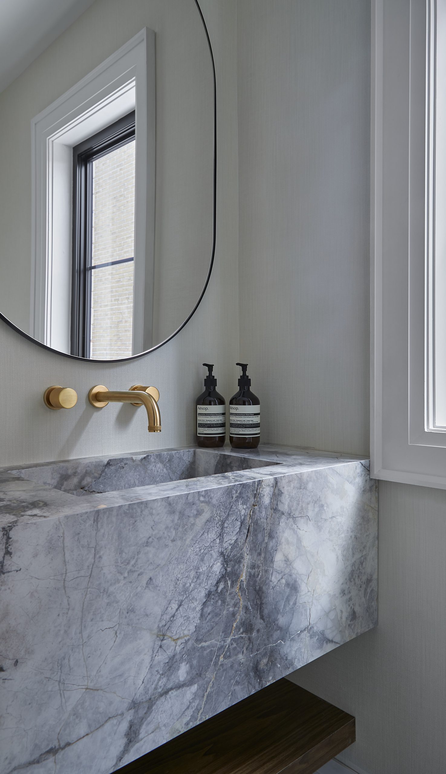 Marble powder room vanity
