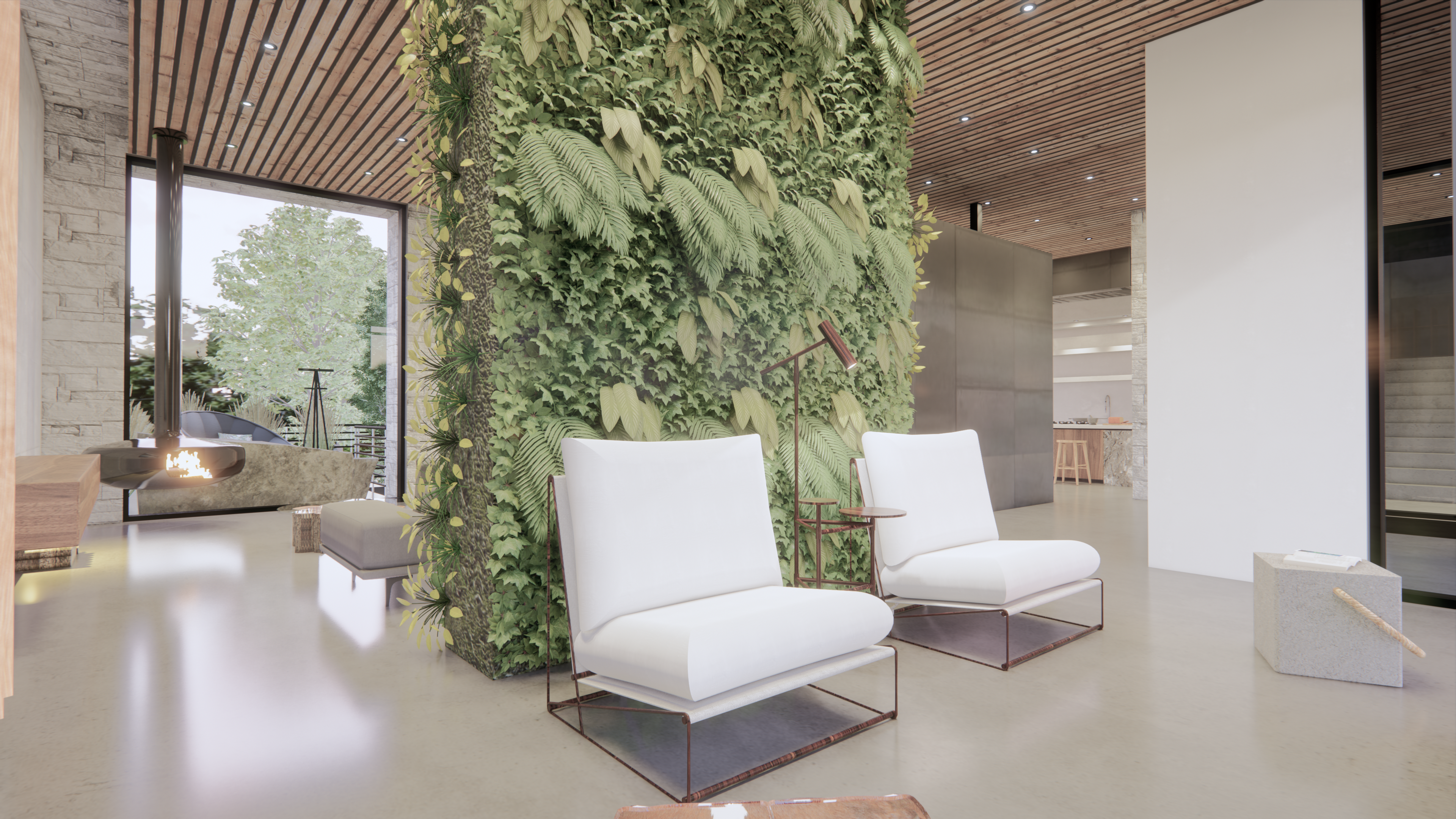 Light-filled lounge overlooking the landscape