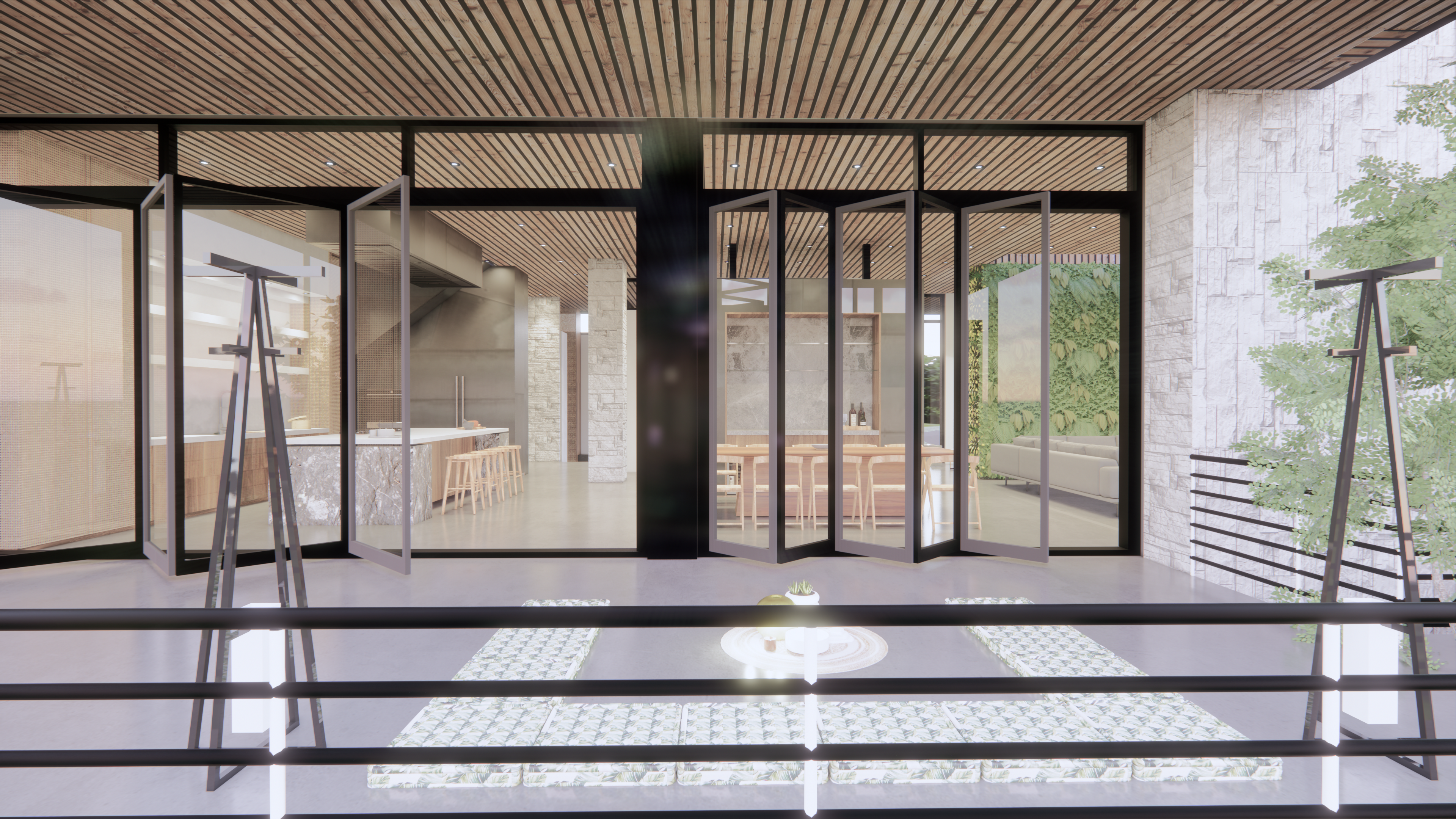 Glazed terrace with views across the escarpment