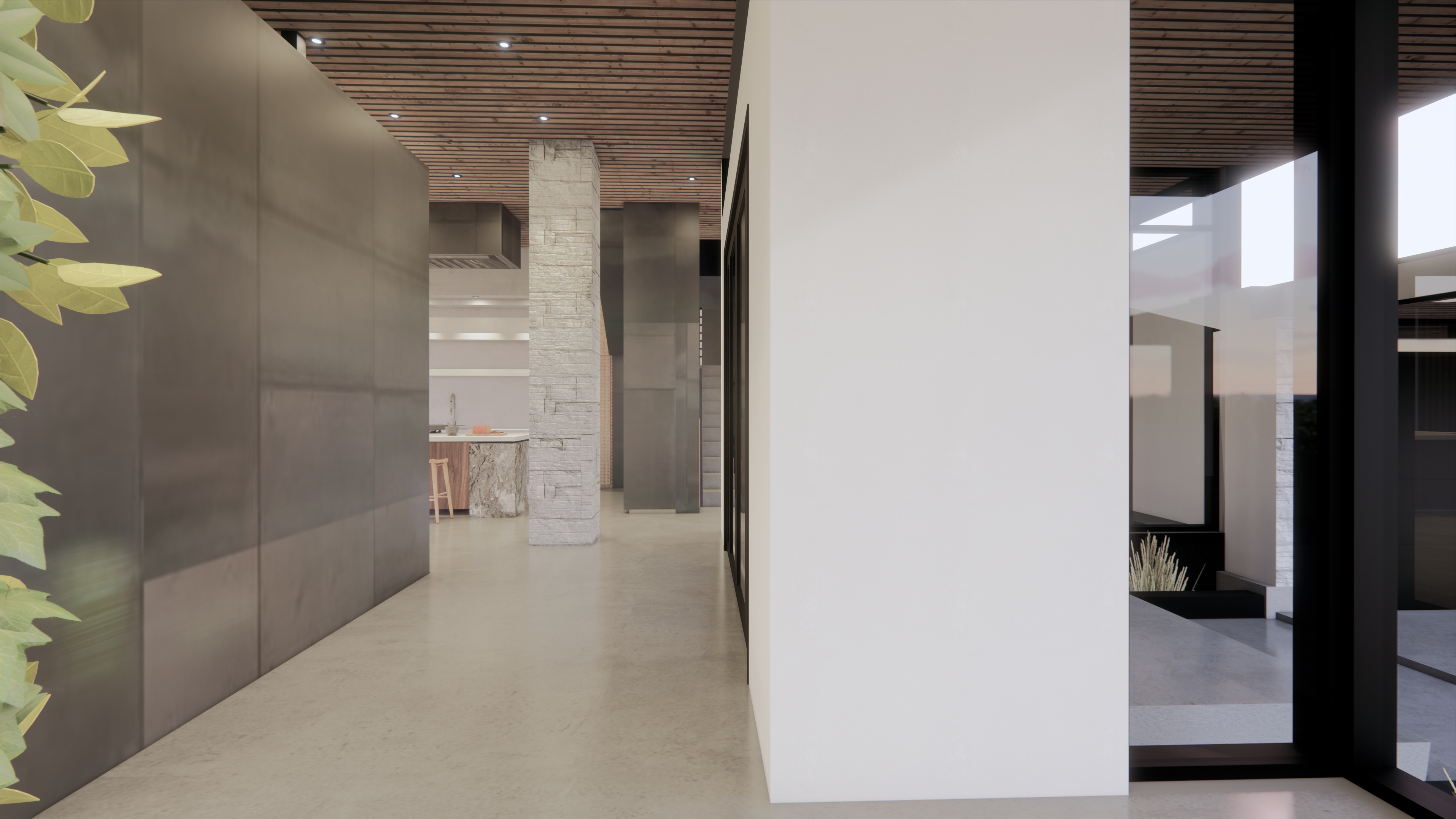 Full-height atrium and glazed corridor in the Hollywood Hills compound