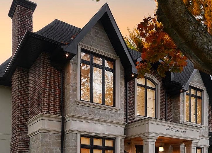 Angled view of European Manor beneath its curved roof