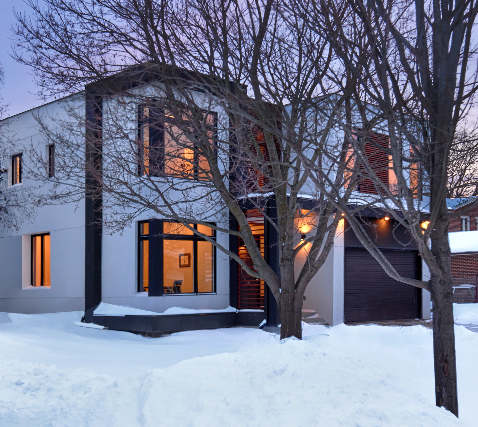 Modern Beach House side elevation in winter