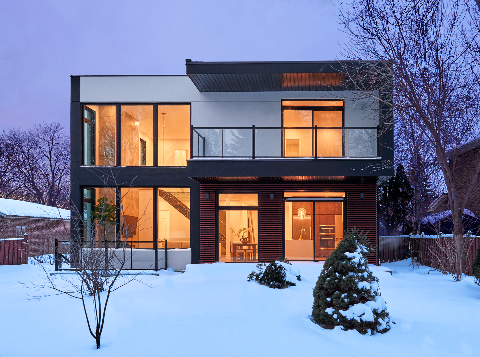 Modern Beach House rear elevation in winter