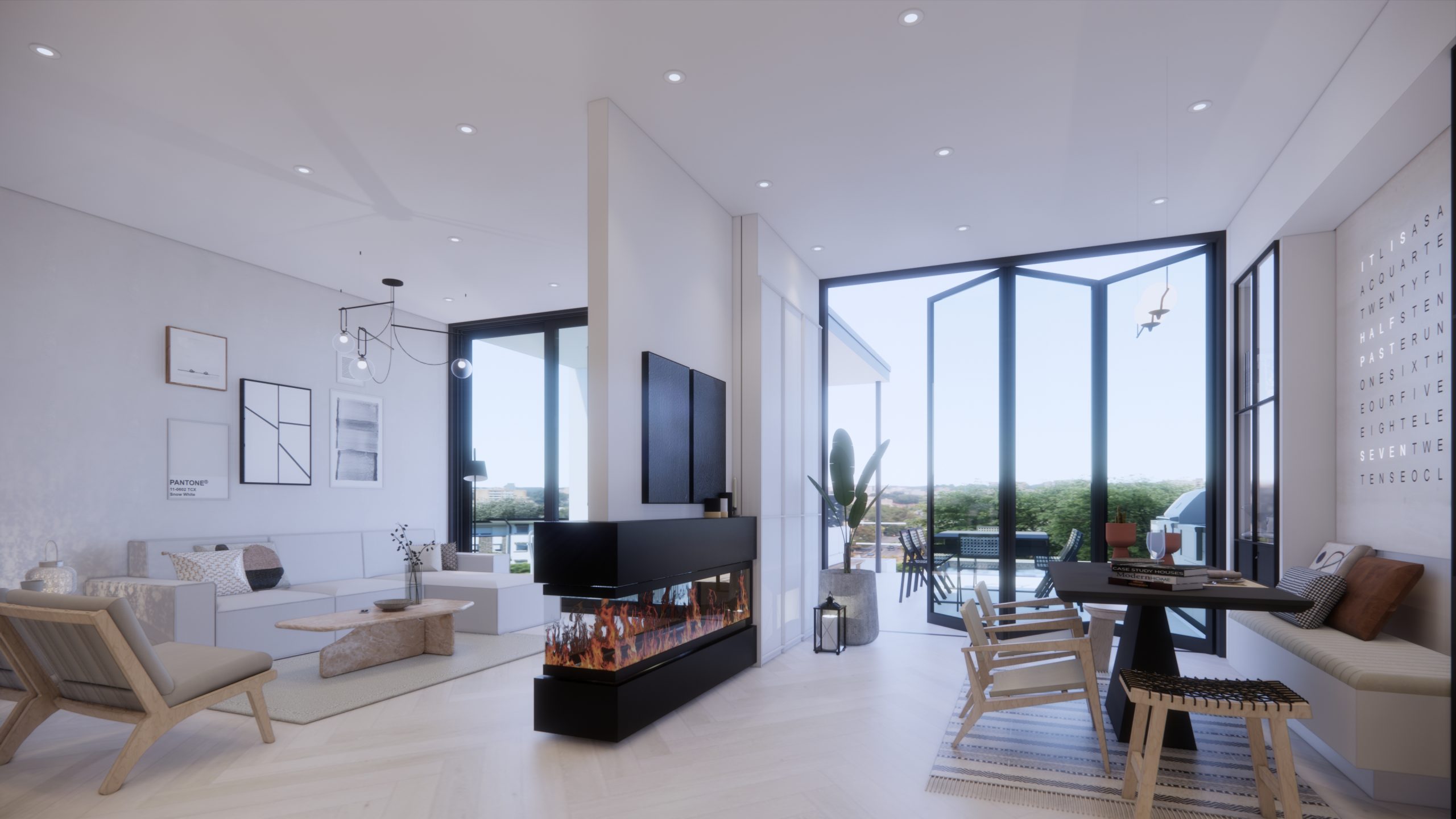 Modern Leaside living room opening onto a landscaped terrace