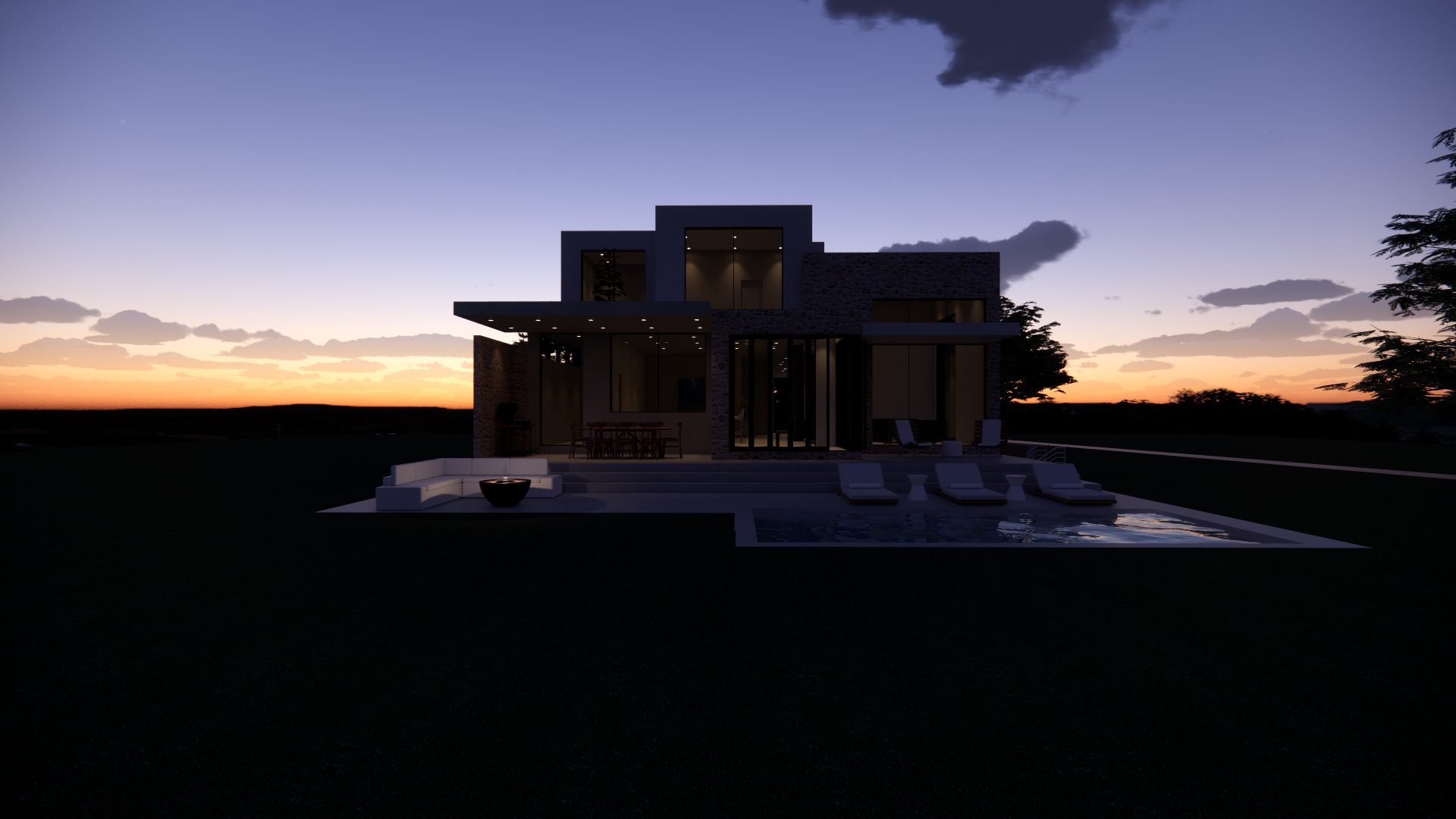 Mediterranean Beach House rear elevation study