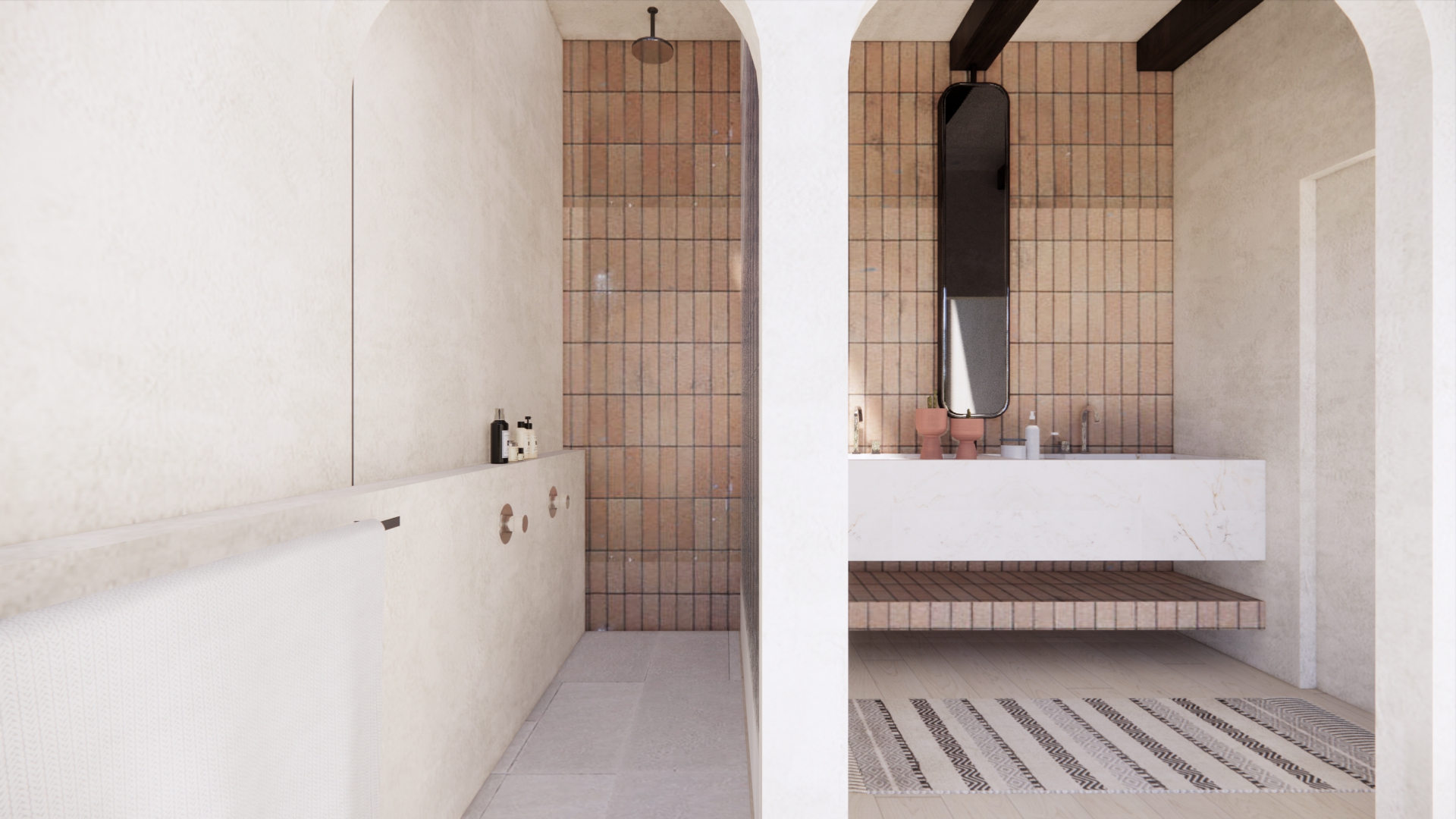 Mediterranean Beach House bathroom and hall