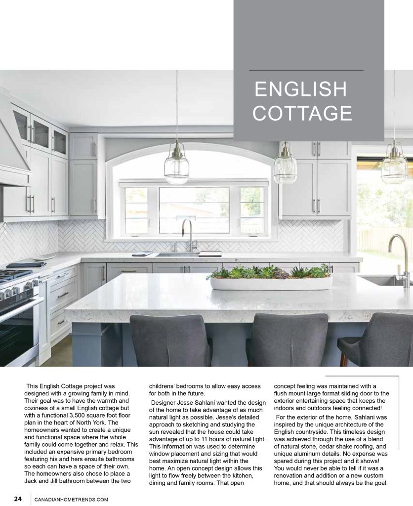 English Cottage magazine feature showing a bright white kitchen