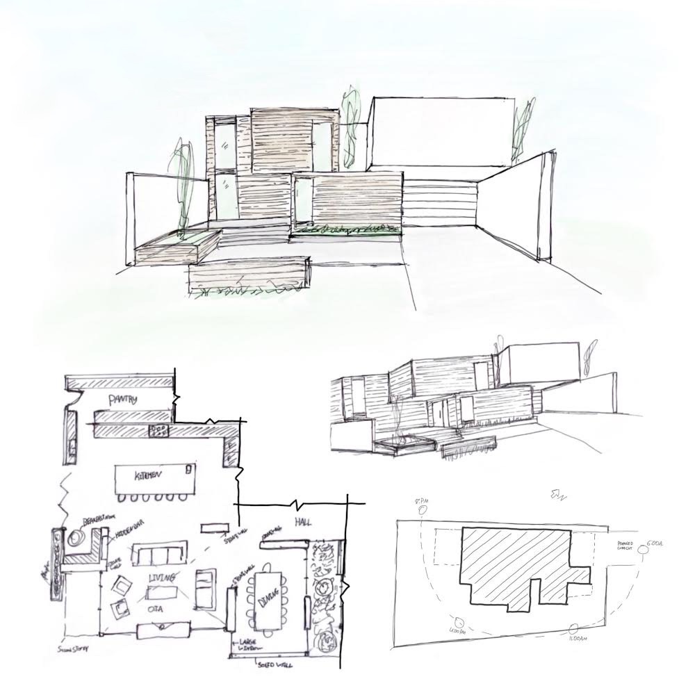 Mediterranean Beach House concept sketches and plans