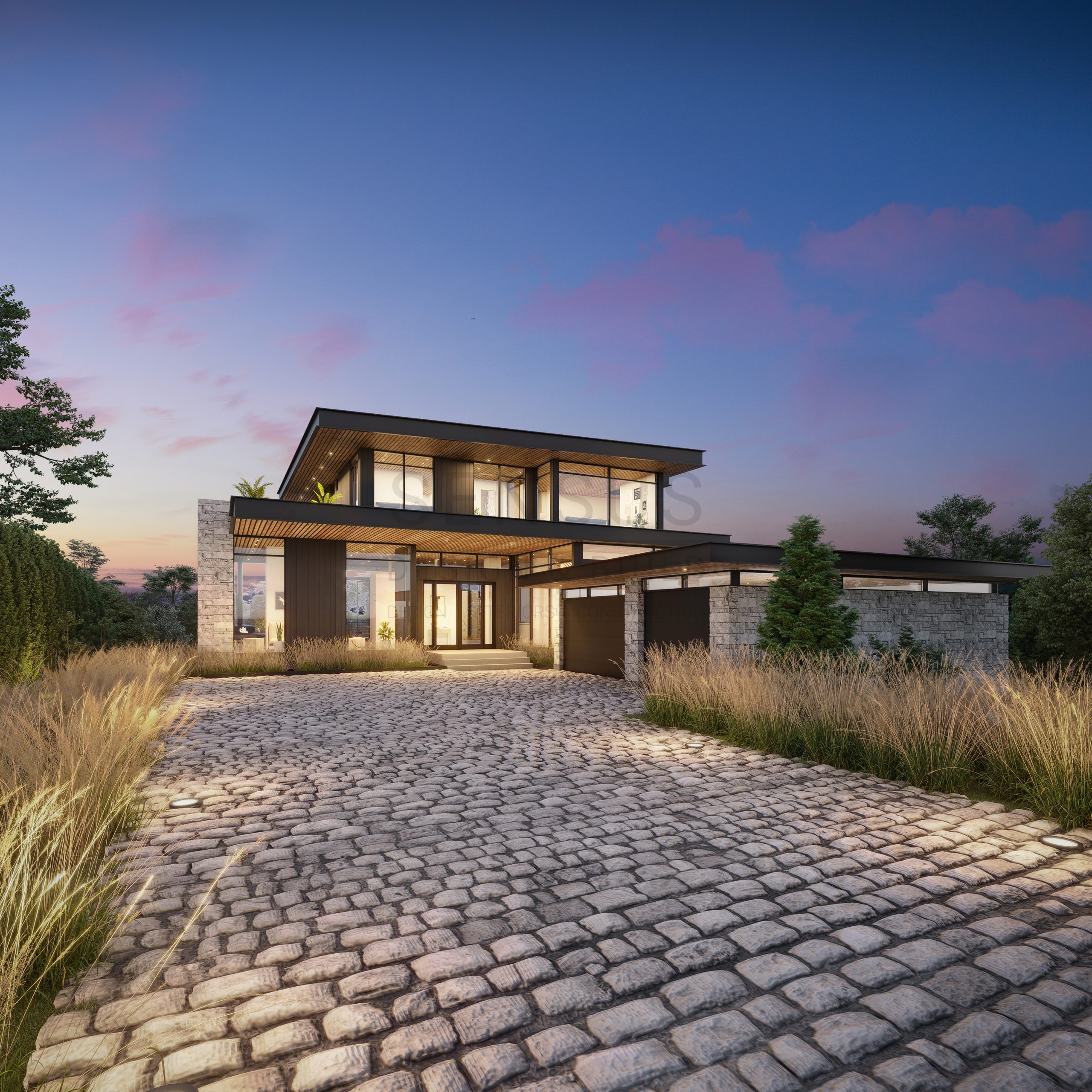 Front rendering of Stouffville Lakehouse at dusk