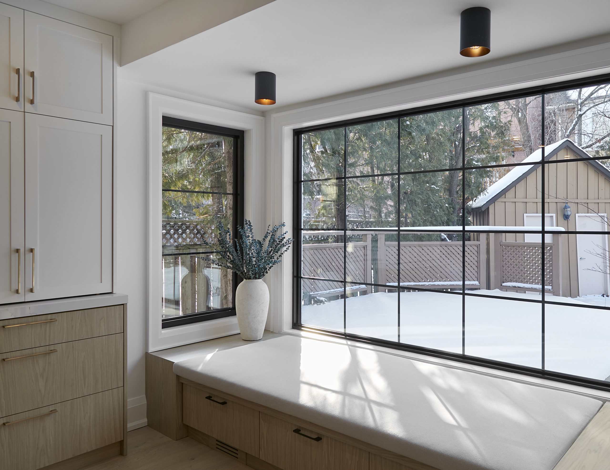 Contemporary French Country Home kitchen window and garden view
