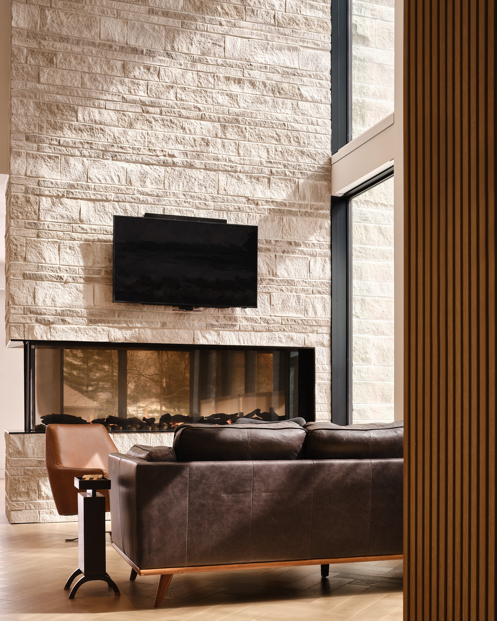 Stone fireplace detail