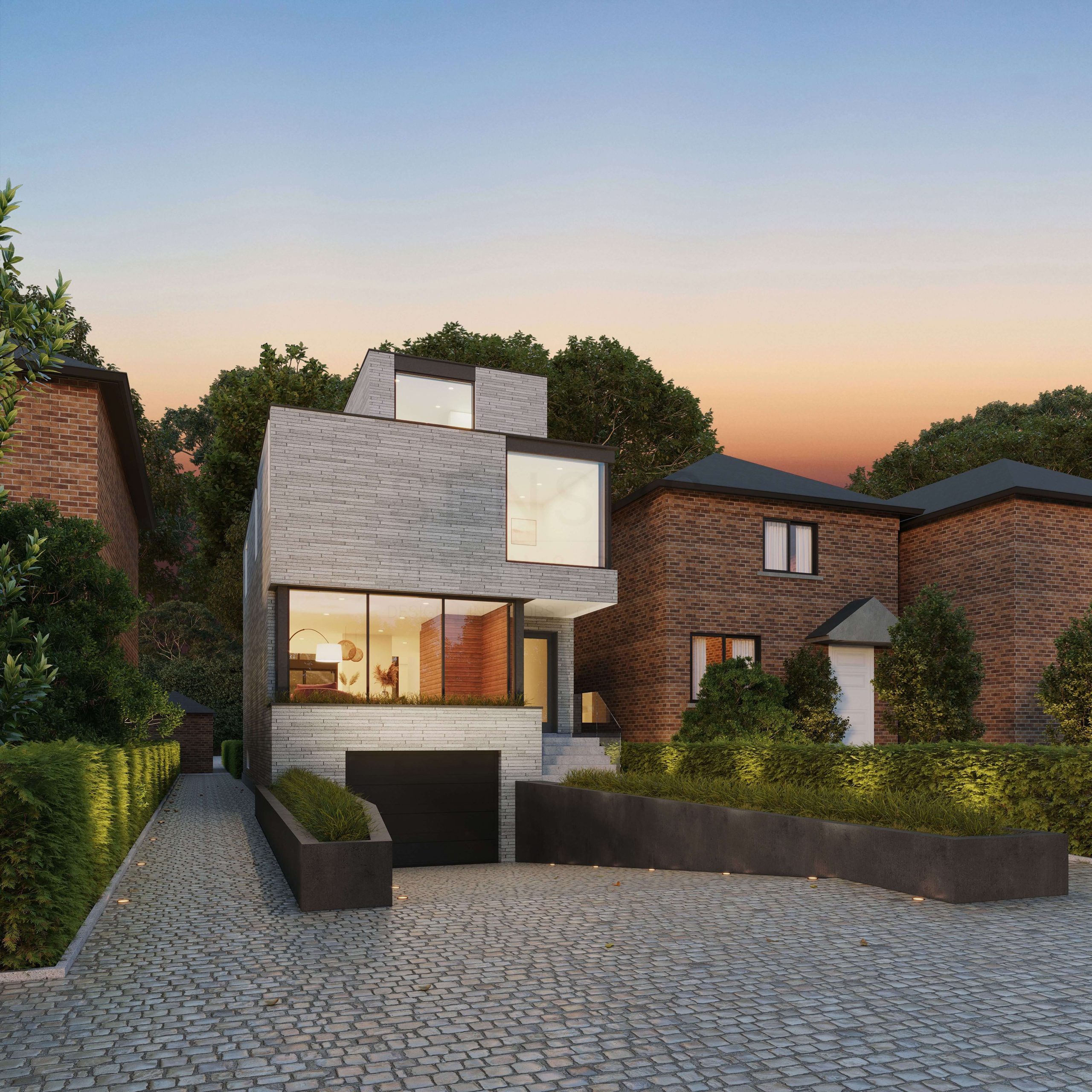 Contemporary Mid-Town Restoration with a limestone facade and sunken drive