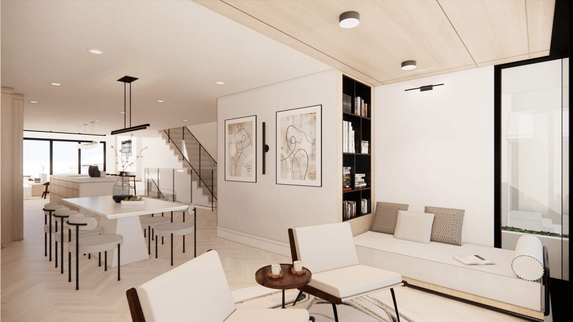 Kitchen island beneath globe pendant lights