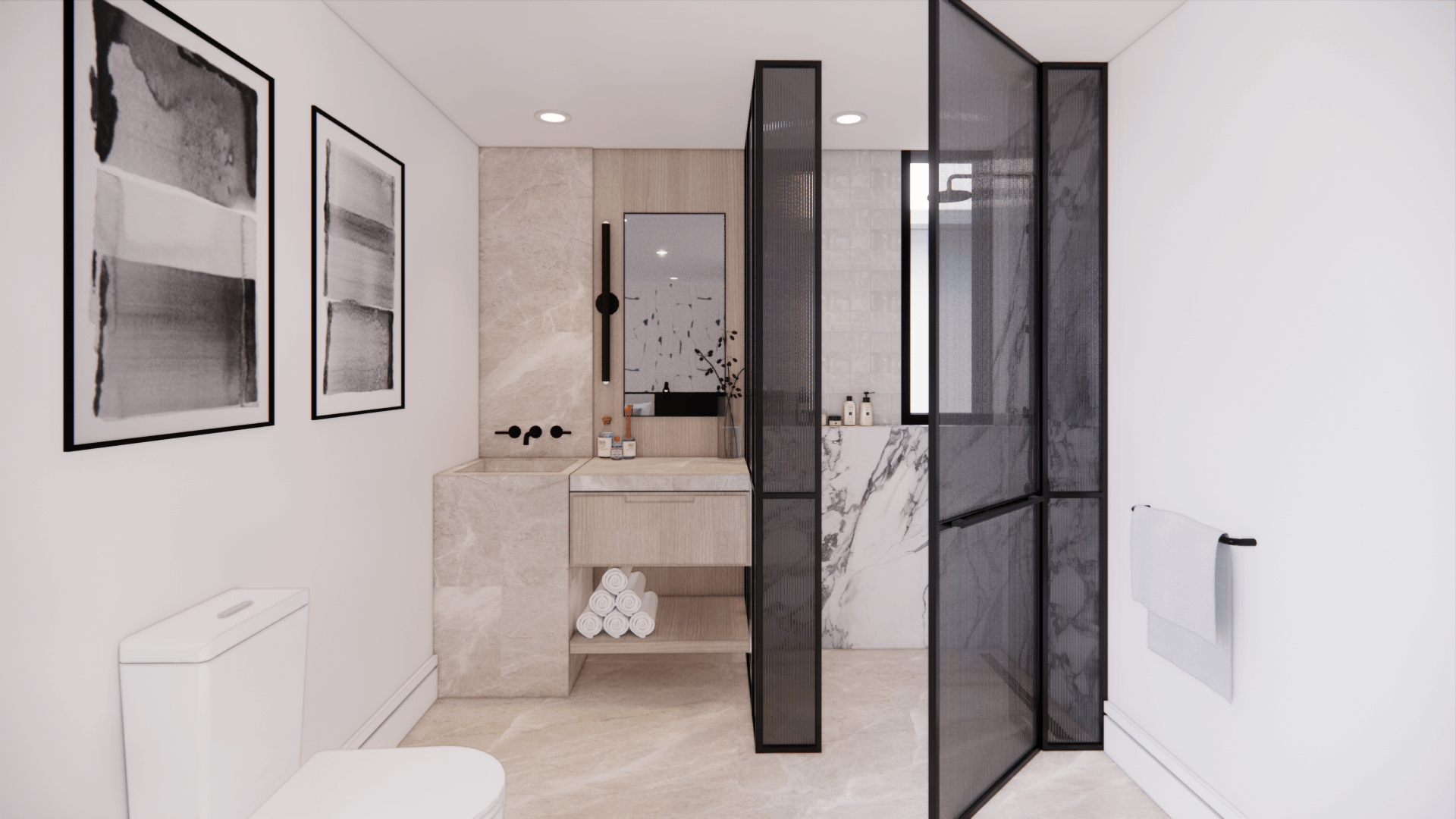 Marble bathroom with a freestanding tub