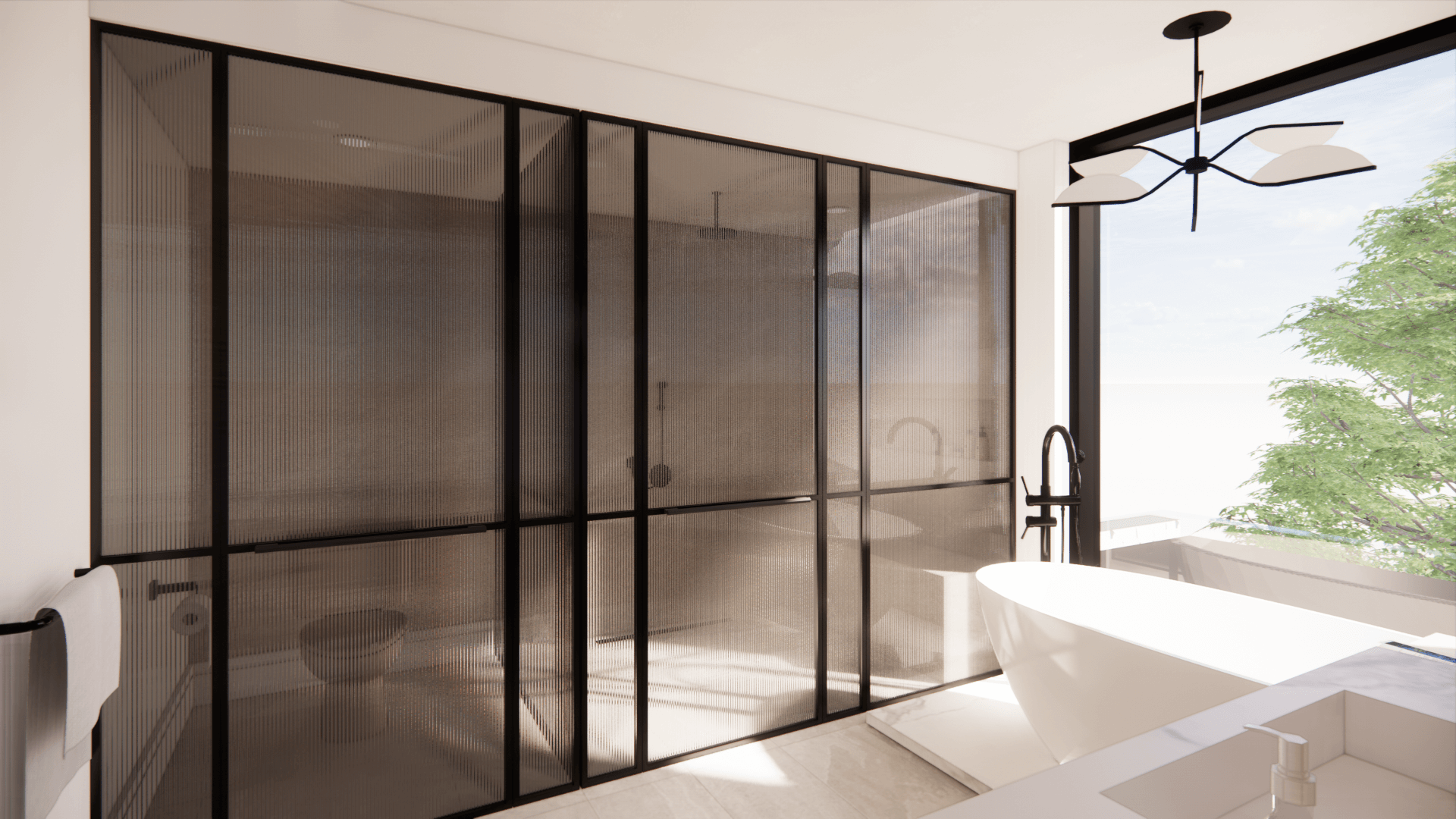 Light-filled principal bedroom beside a terrace