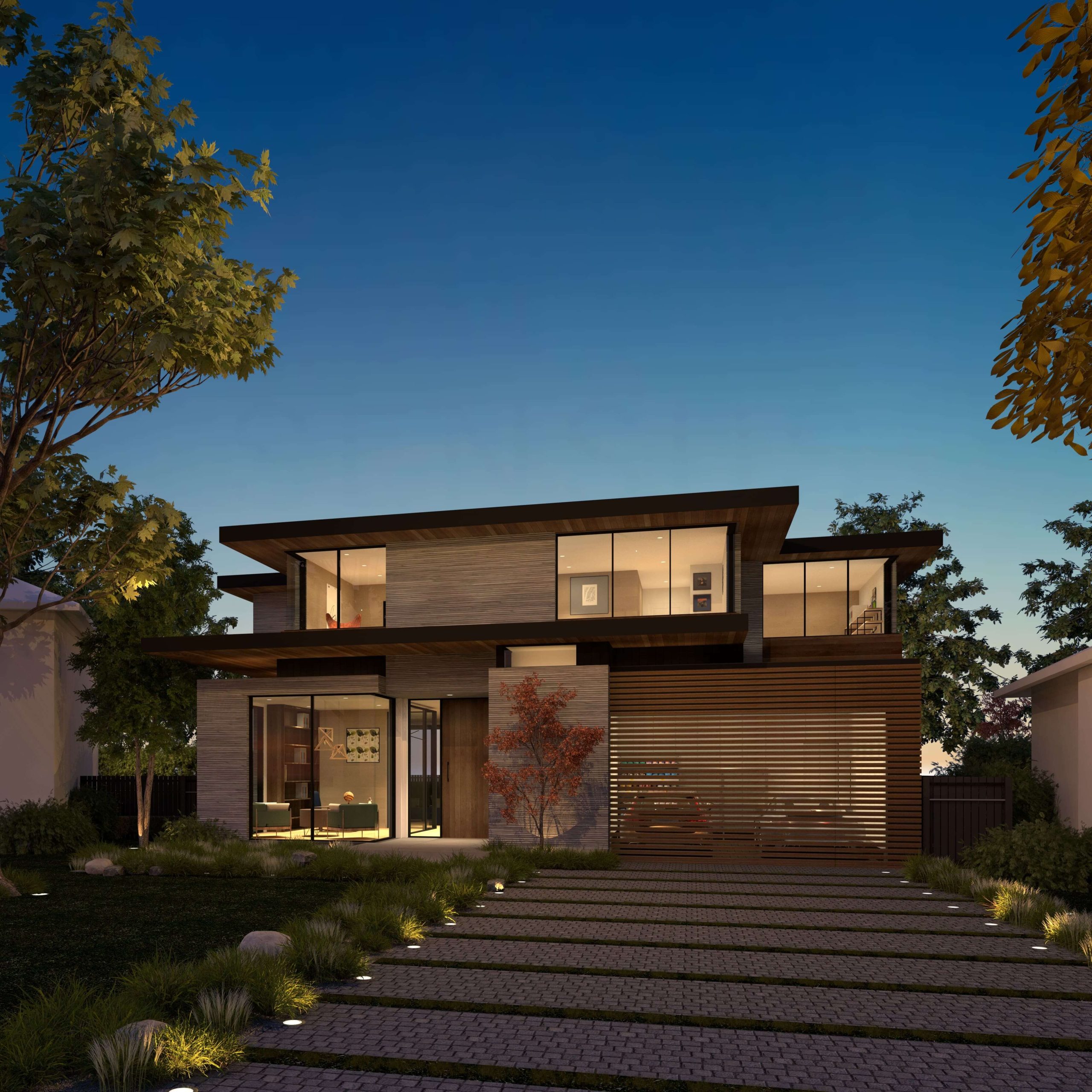 Rear garden and pool of the Contemporary Mid-Century Revival home