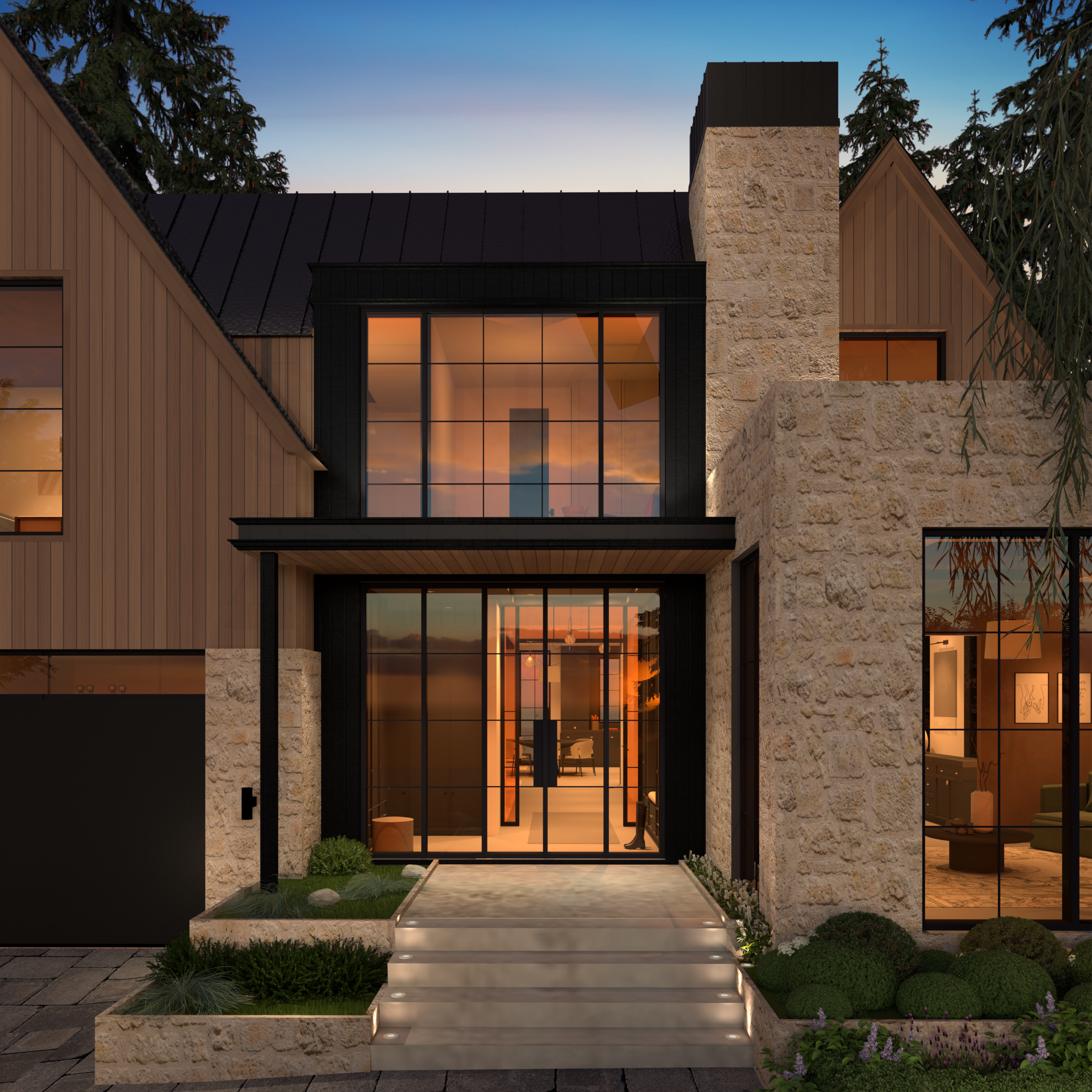 Architectural sketch for Contemporary Alpine Chalet