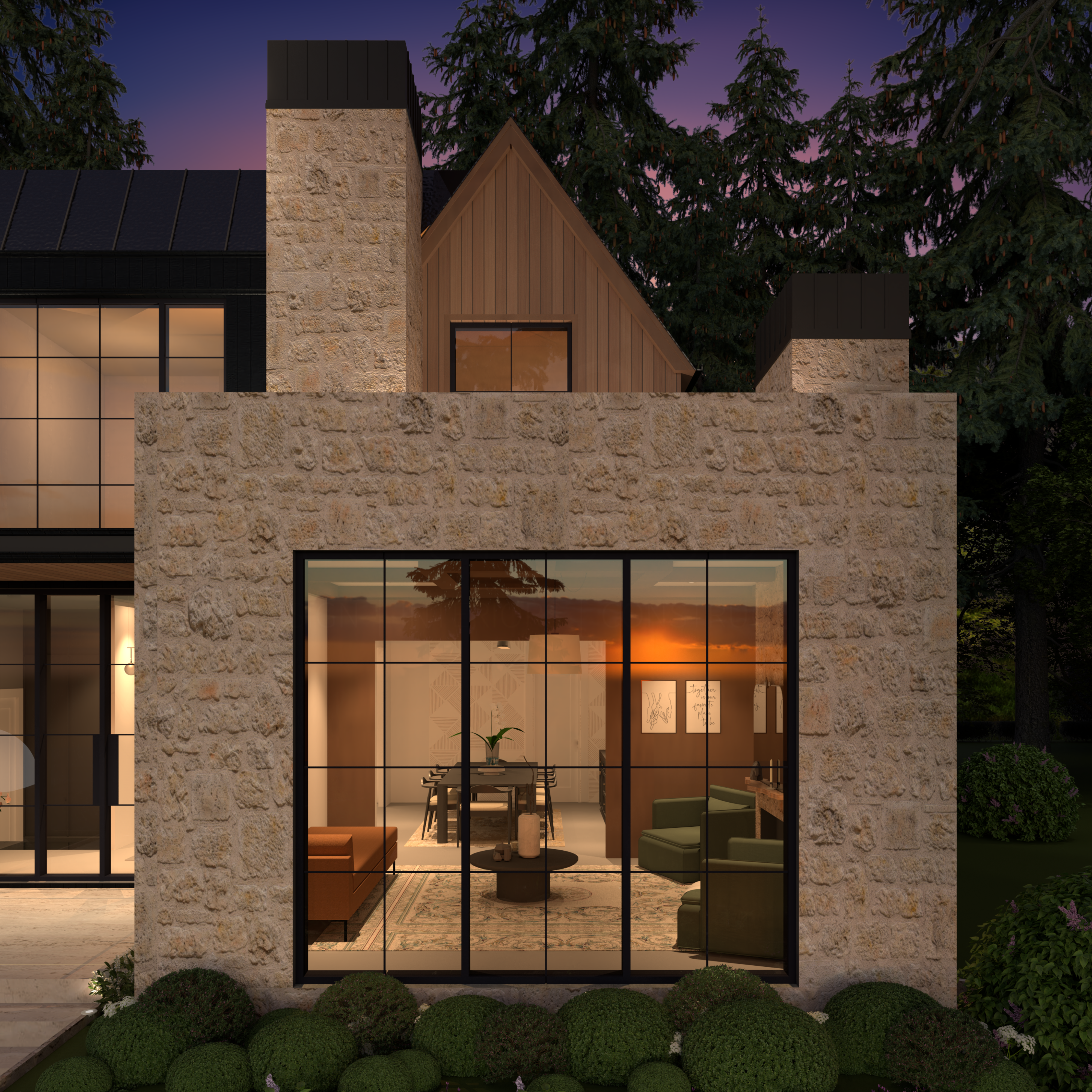 Contemporary Alpine Chalet architectural rendering, view 3
