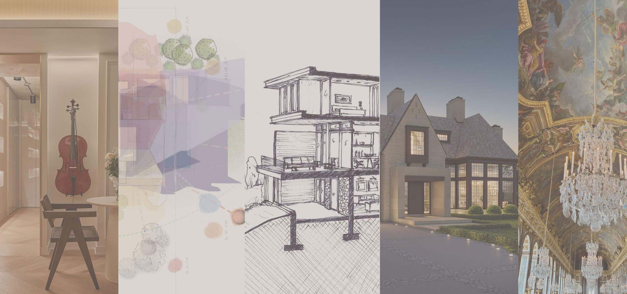 Architectural sketches, interior design and private residence imagery
