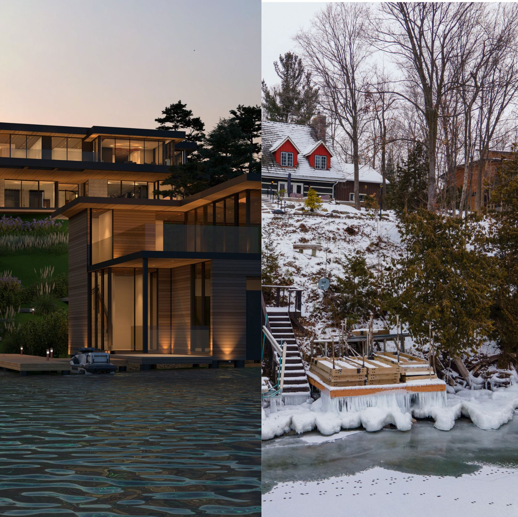 Collage of contemporary and traditional homes beside outdoor spaces