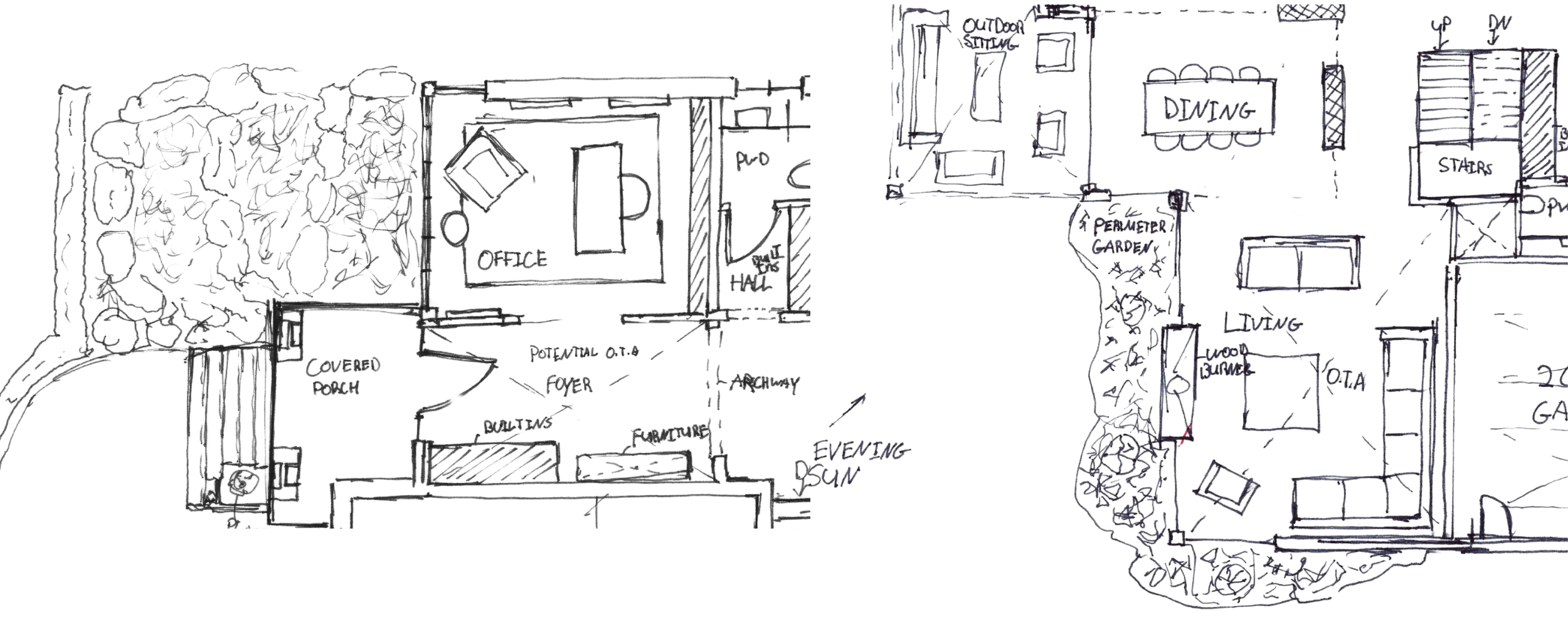 Paired annotated architectural floor plans