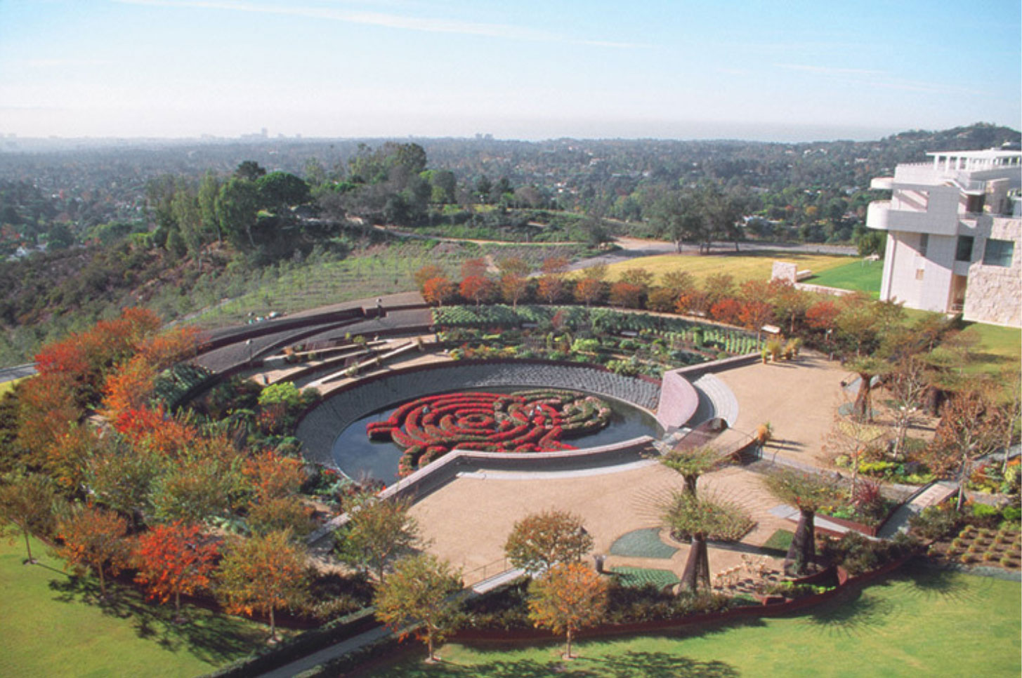Circular landscaped garden viewed from above
