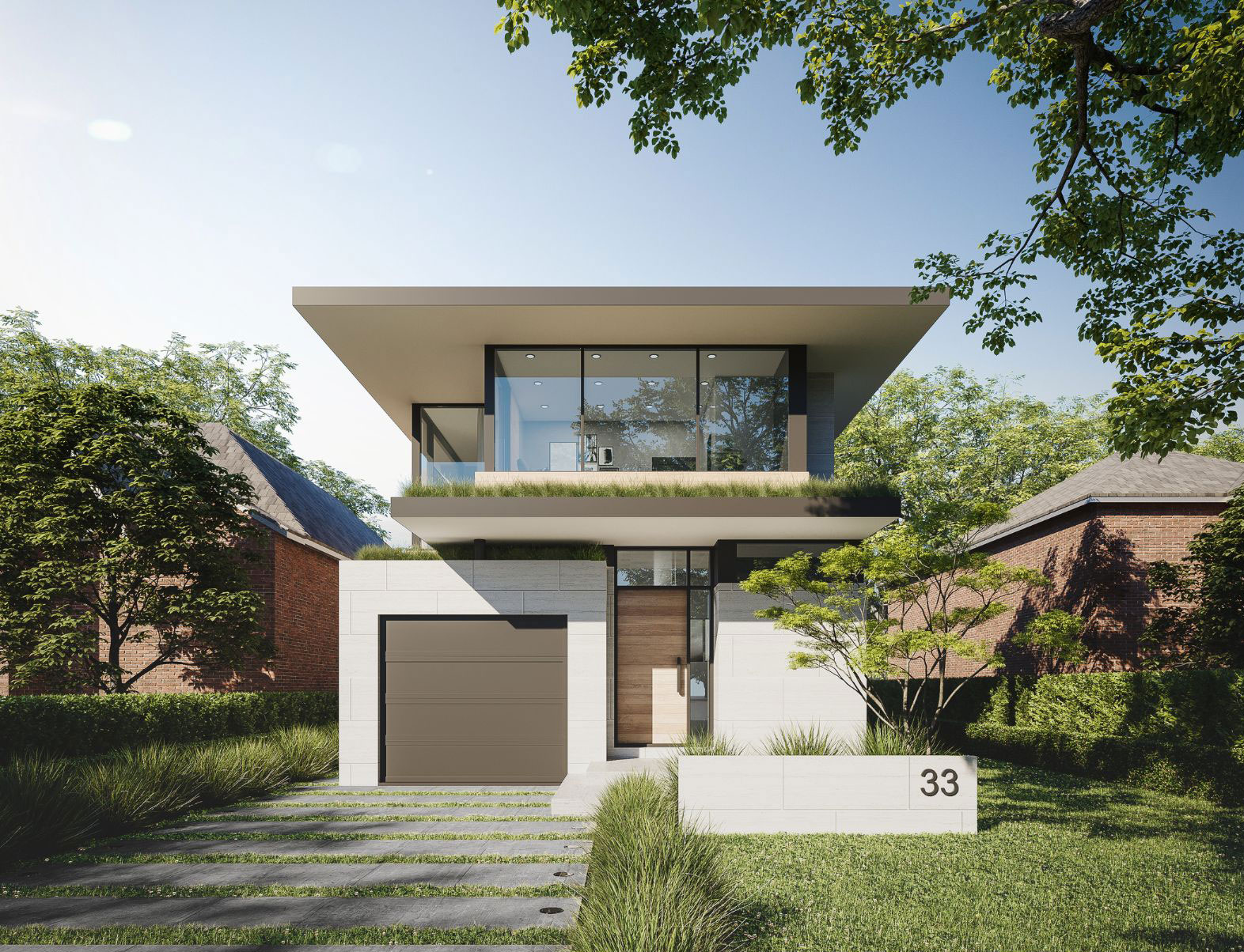 Contemporary home with a projecting upper floor