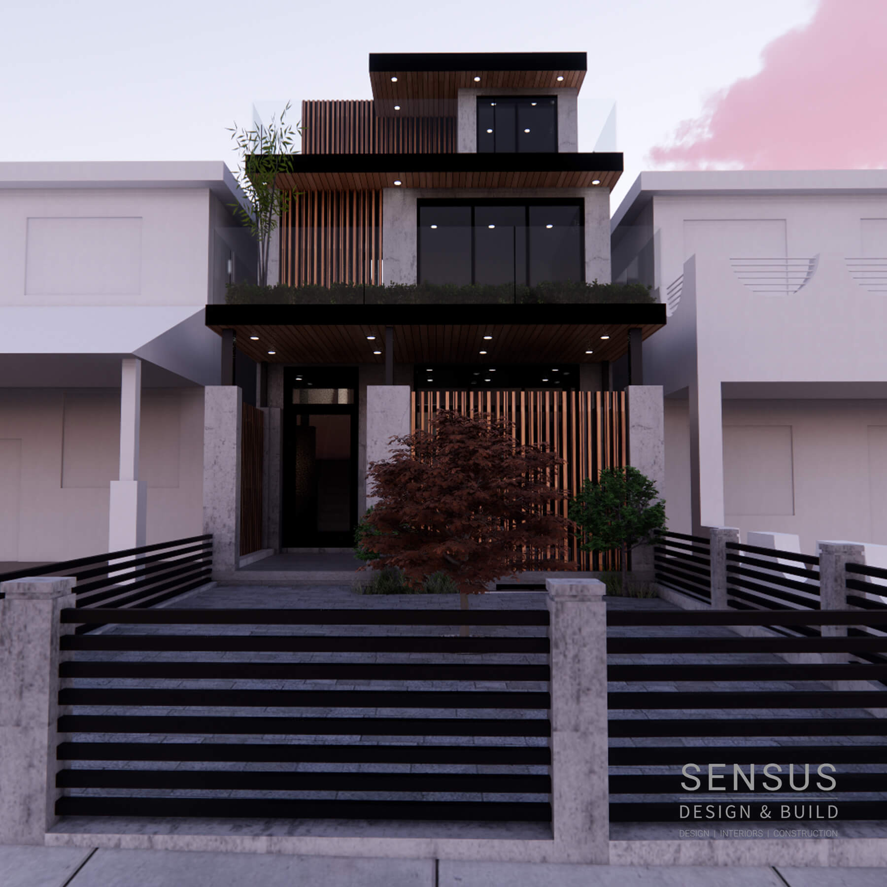 Rear facade study of the modern Queen West compound