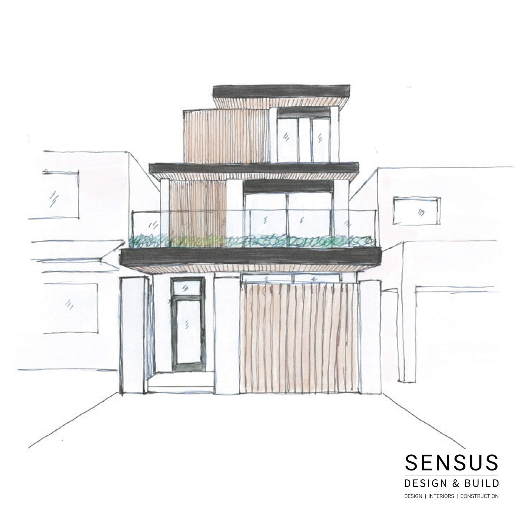 Front elevation drawing of the Queen West residence