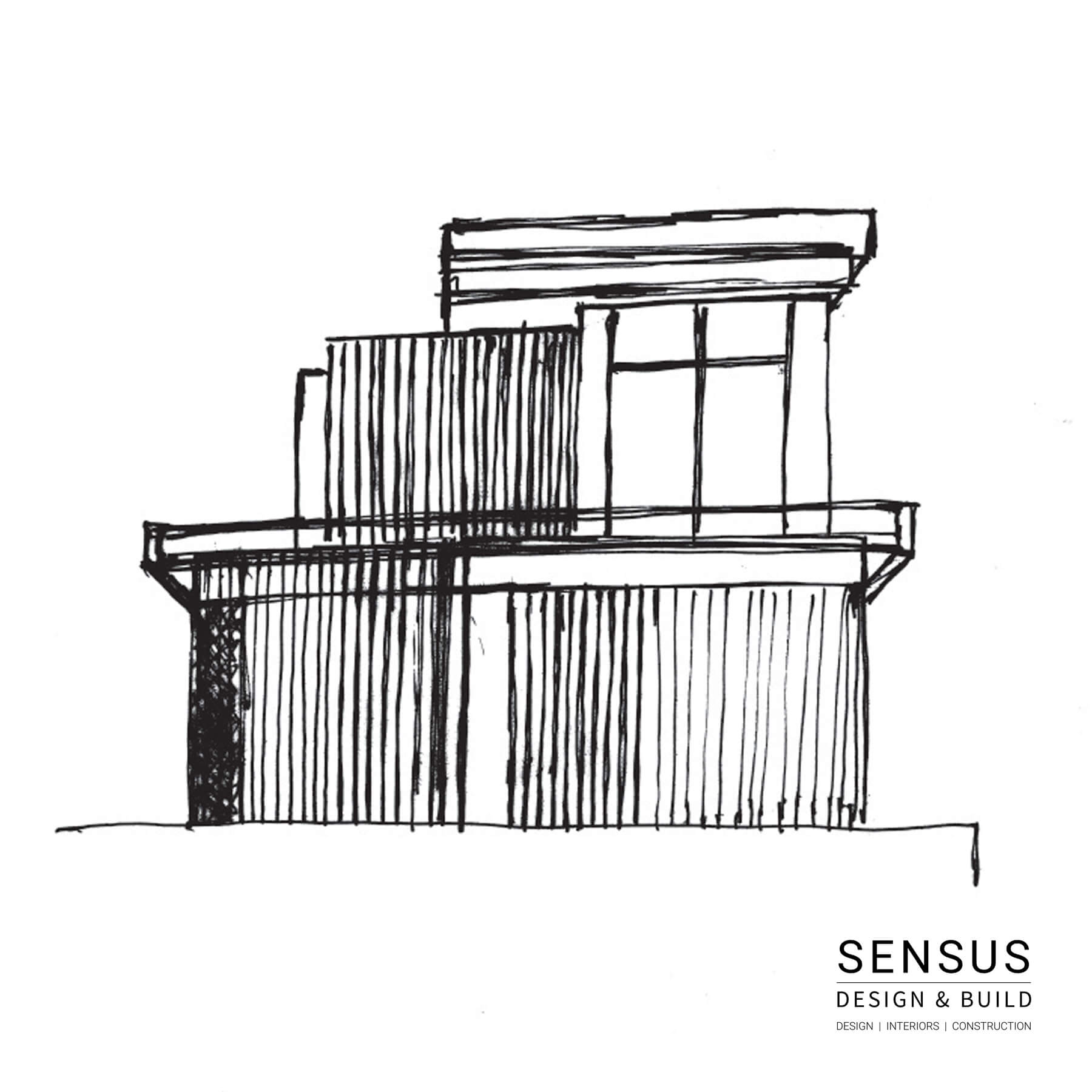 Side elevation drawing of the Queen West residence