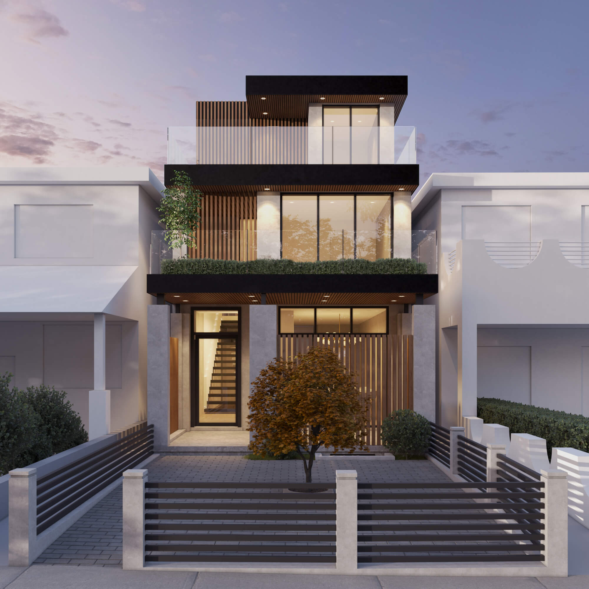 Modern Queen West residence with fluted wood, concrete and glass facade