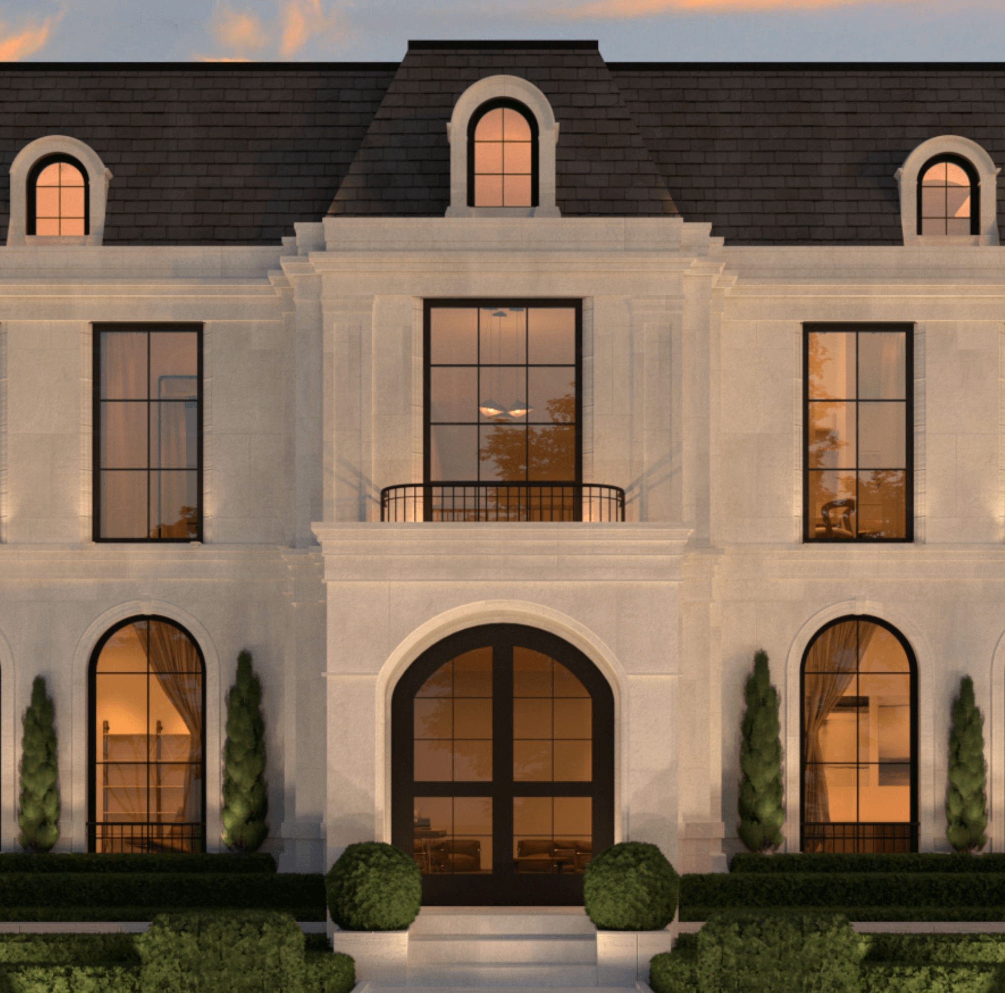 Art Deco masonry details wrapping the chateau corner lot