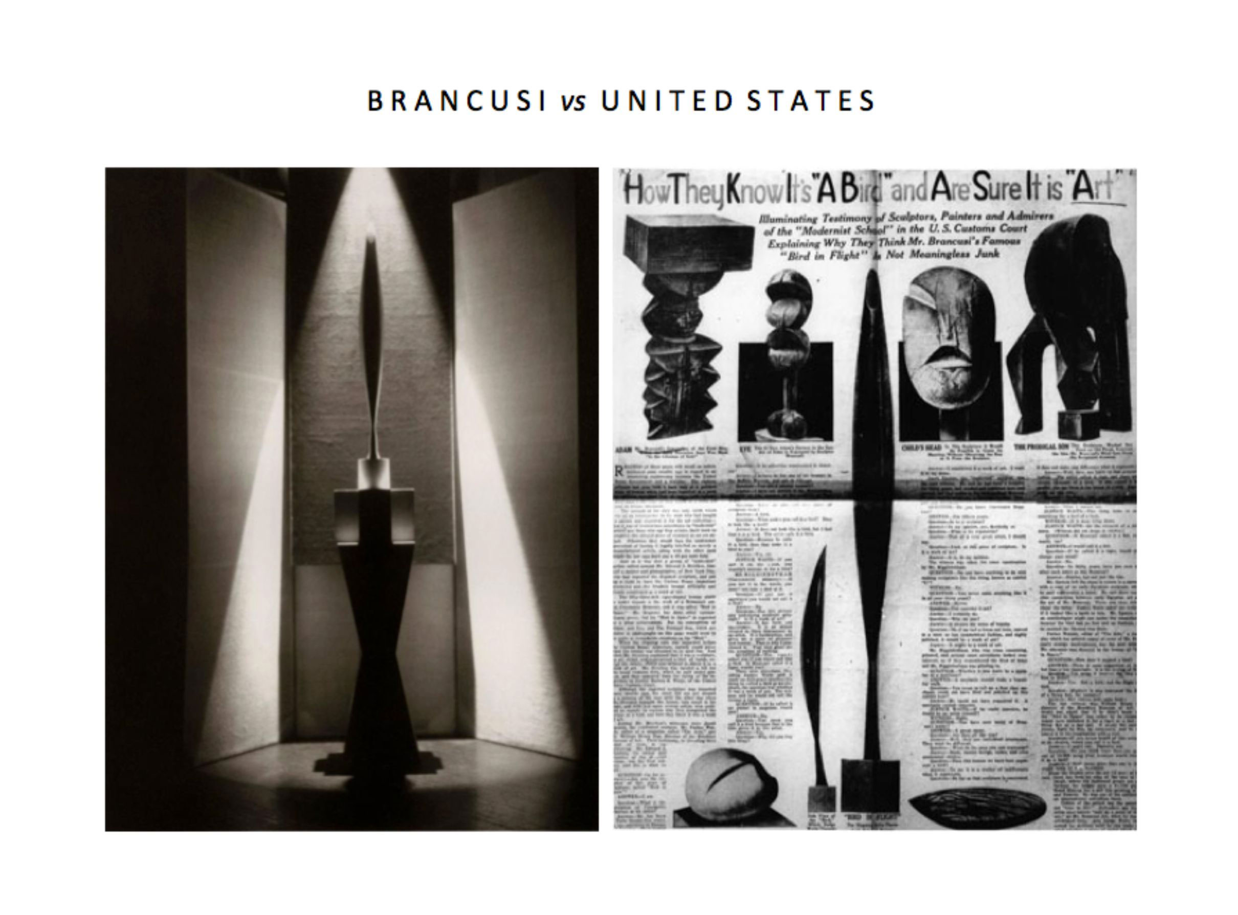 Brancusi v. United States collage of sculpture and newspaper coverage