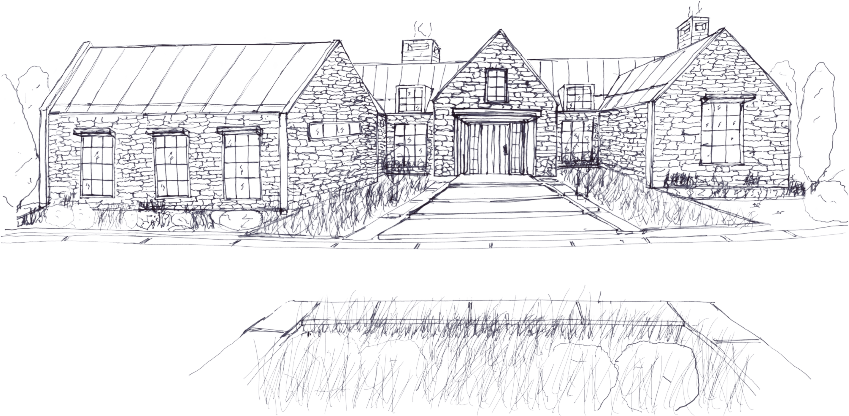 Architectural sketch for The Contemporary English Country Bungalow
