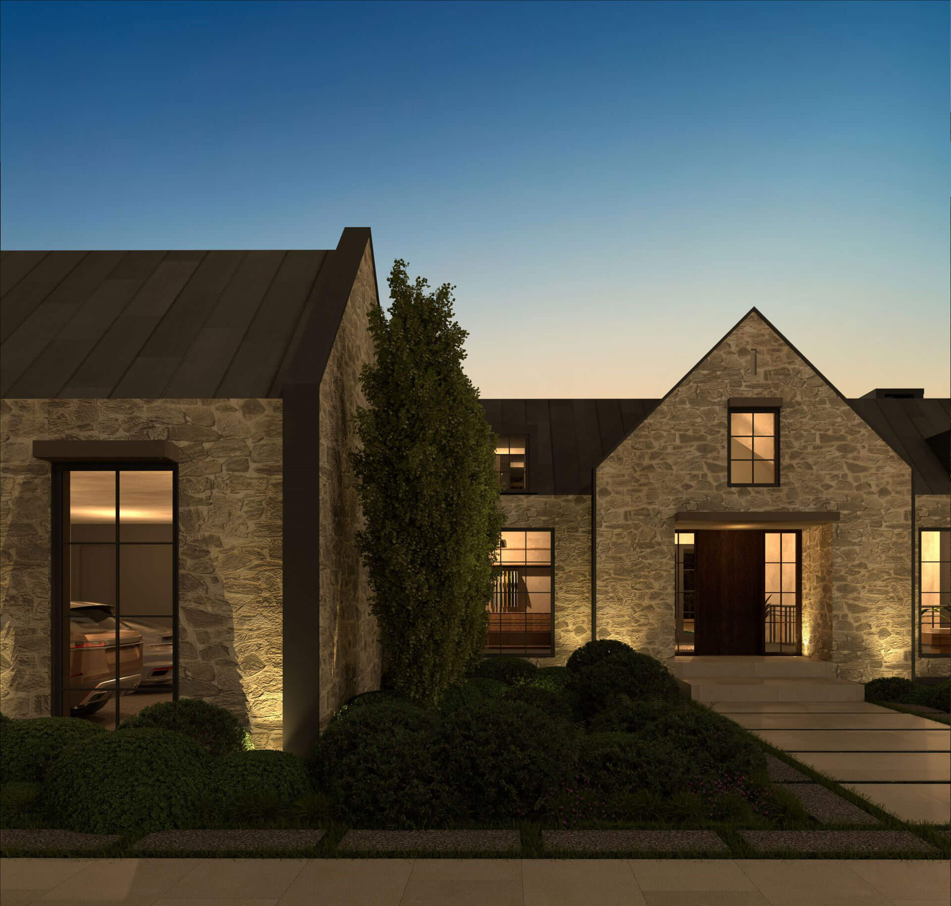 The Contemporary English Country Bungalow architectural rendering, view 6