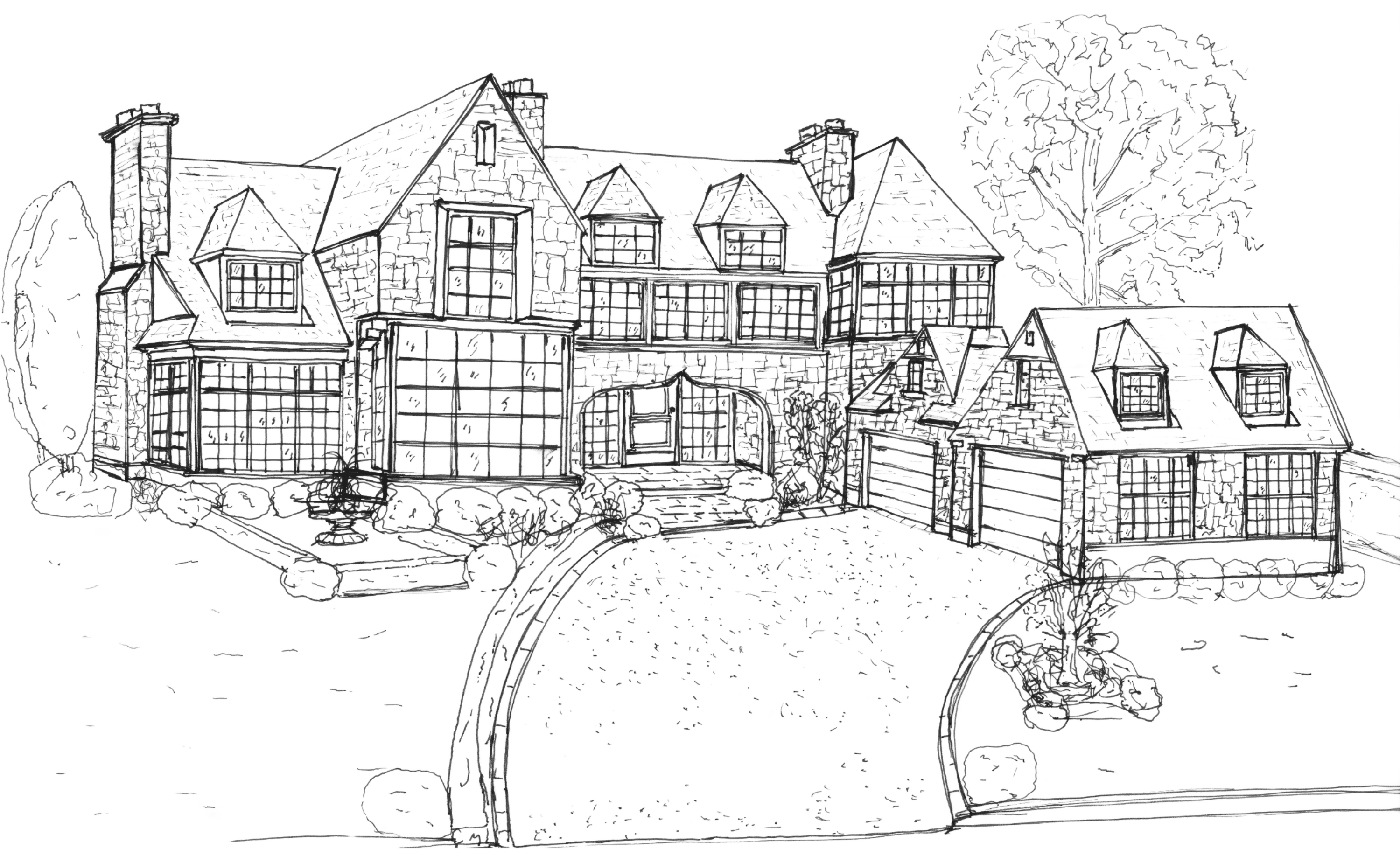 Architectural sketch for The Contemporary English Manor