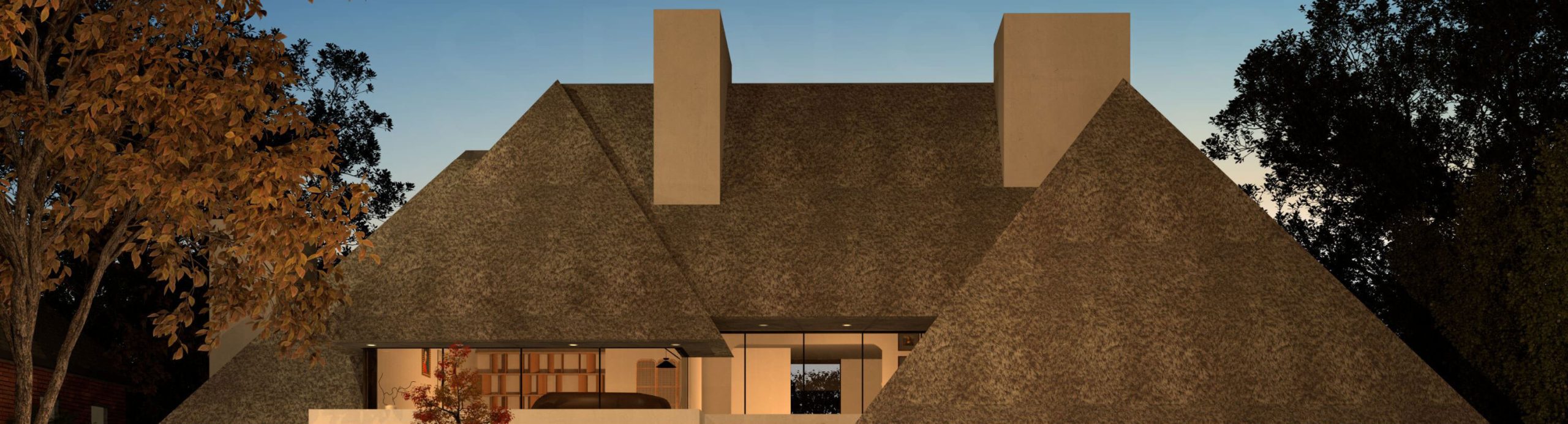 Wide front elevation of the contemporary Dutch countryside home
