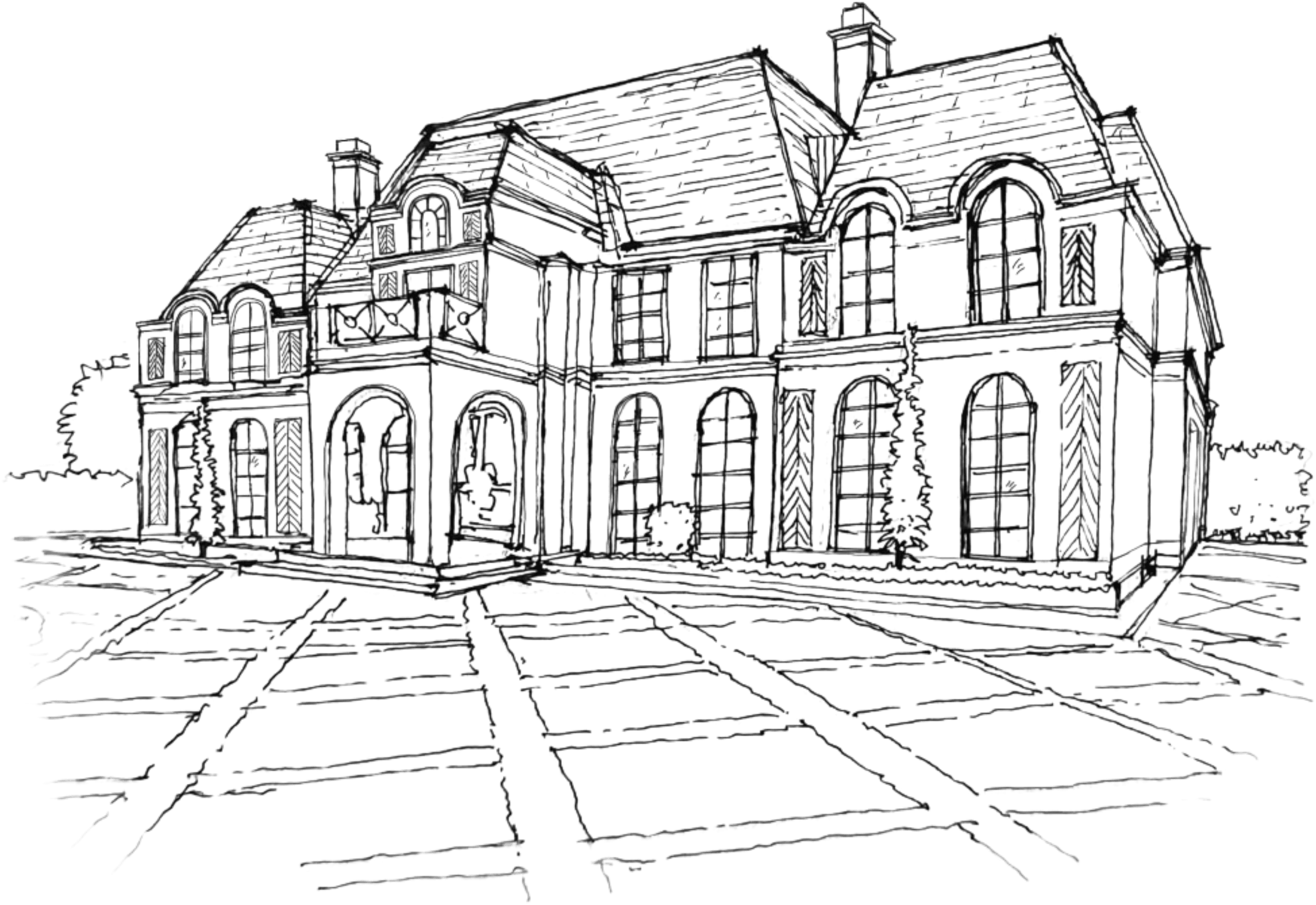 Perspective sketch of the French Estate Home