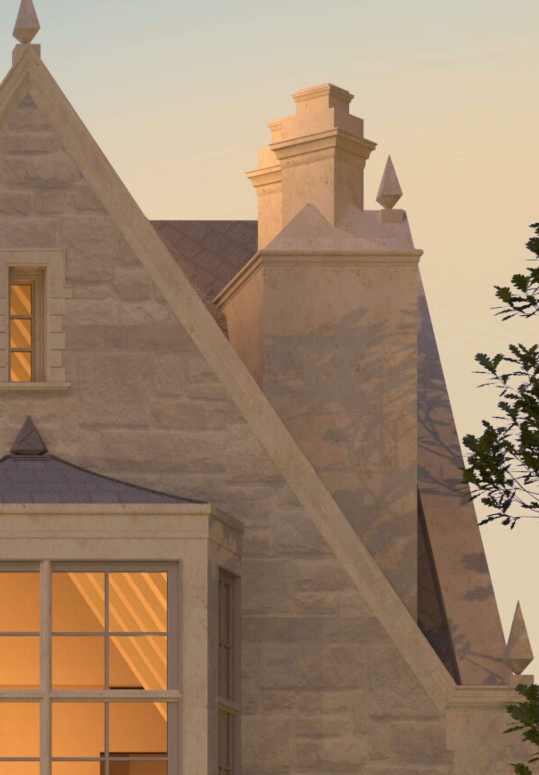 The Traditional Tudor Revival architectural rendering, view 5