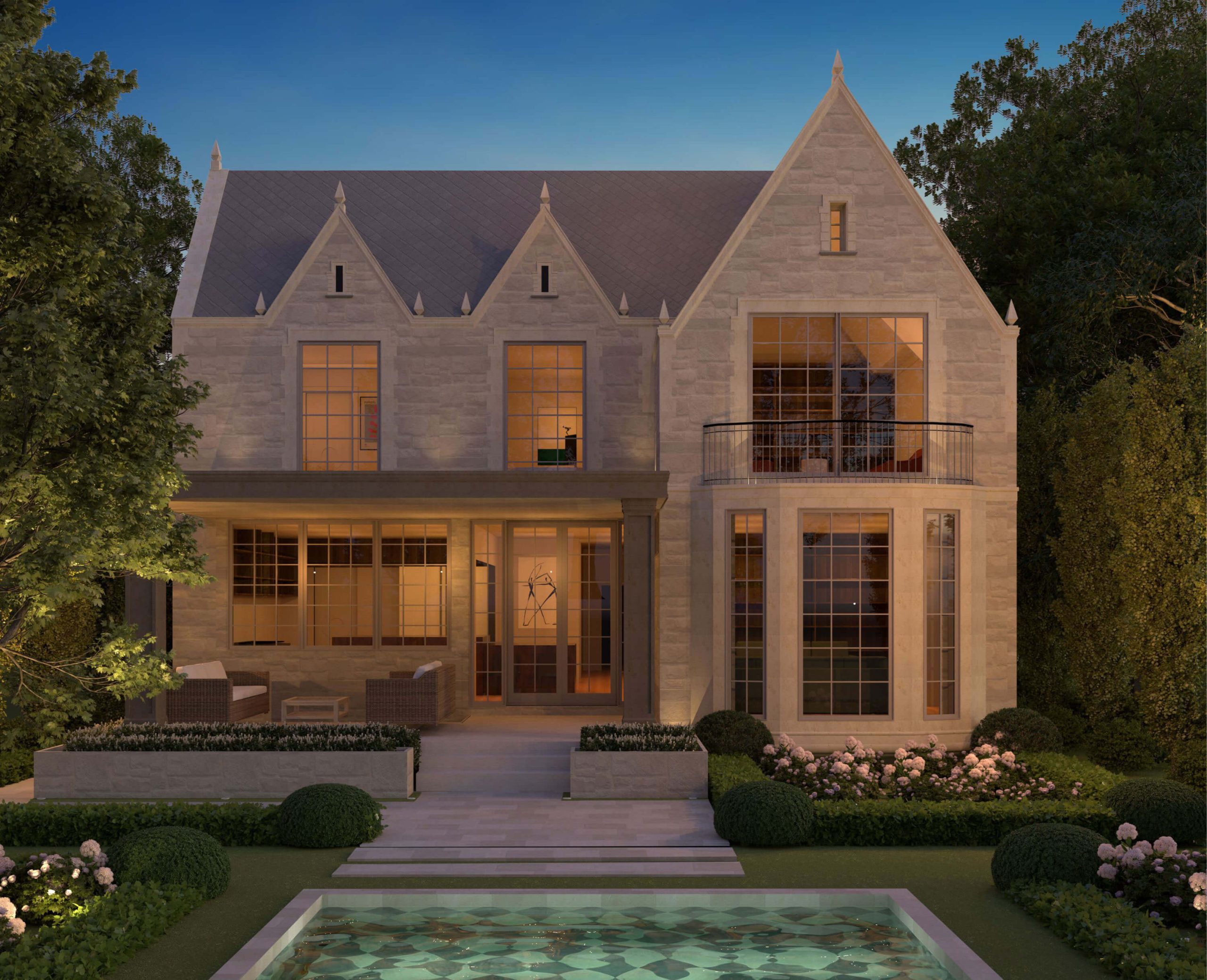 The Traditional Tudor Revival architectural rendering, view 8