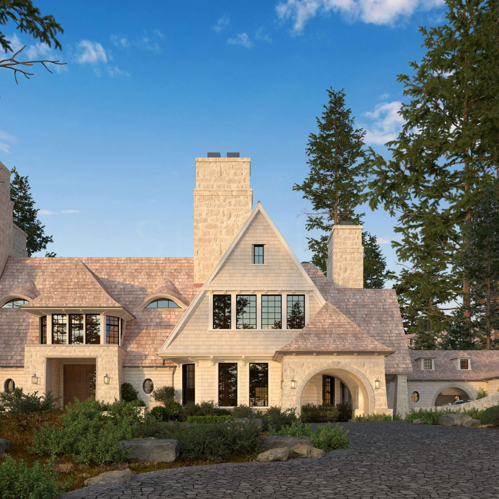 Shingle Style Muskoka Compound architectural rendering, view 3