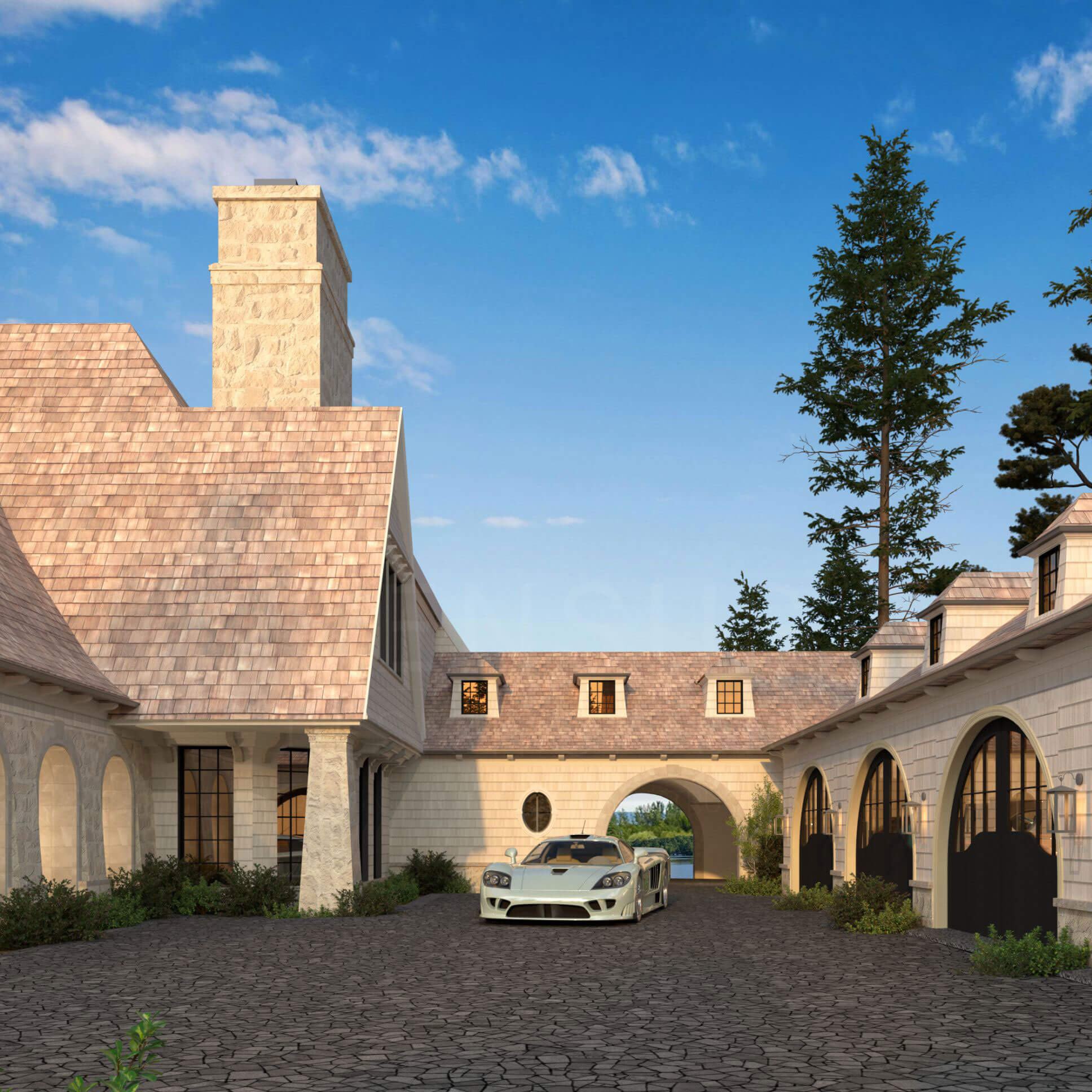 Shingle Style Muskoka Compound architectural rendering, view 5