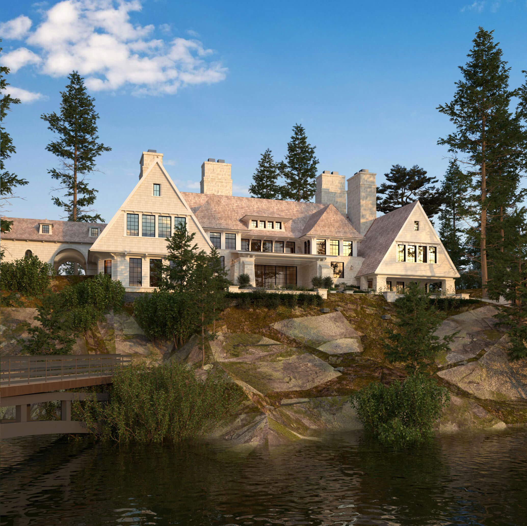 Shingle Style Muskoka Compound architectural rendering, view 7
