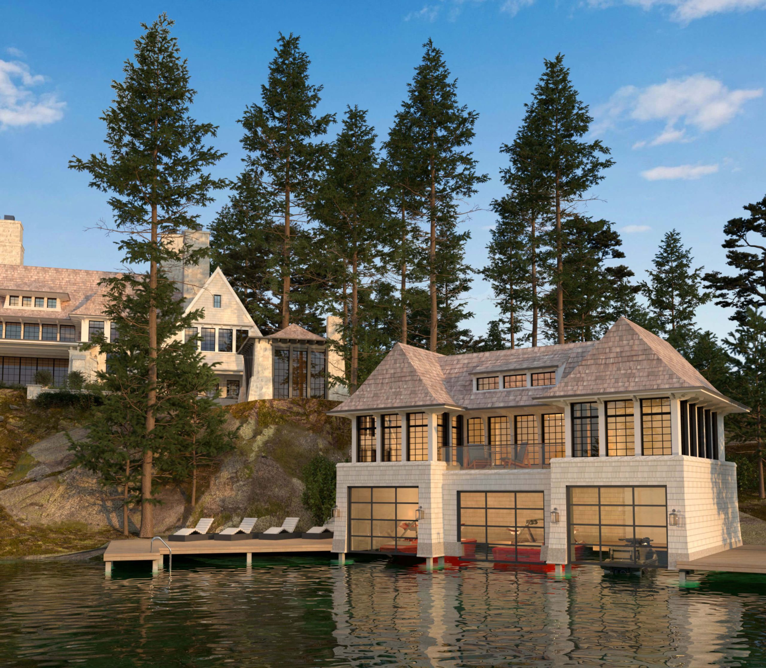 Shingle Style Muskoka Compound architectural rendering, view 8