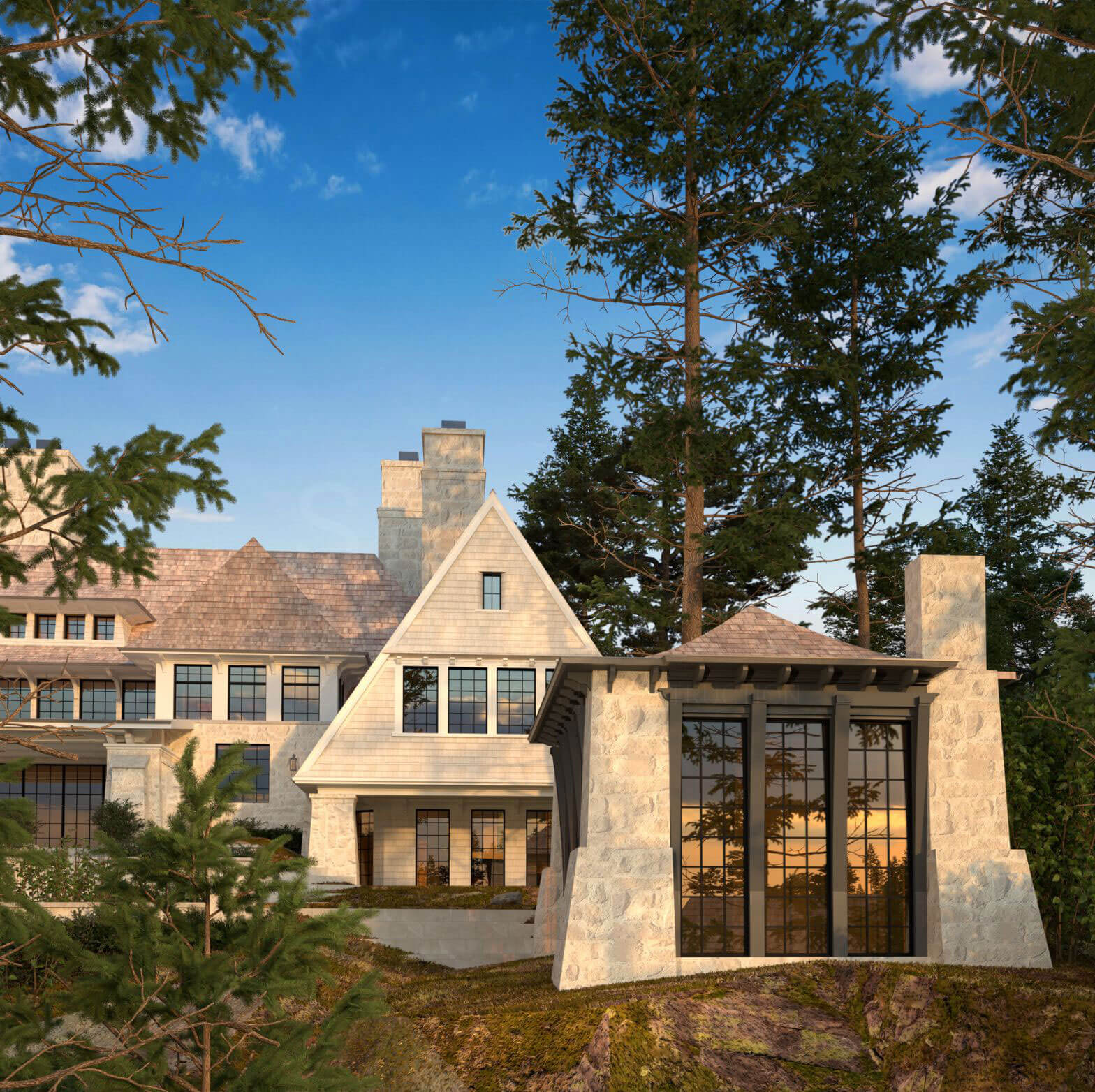 Shingle Style Muskoka Compound architectural rendering, view 9