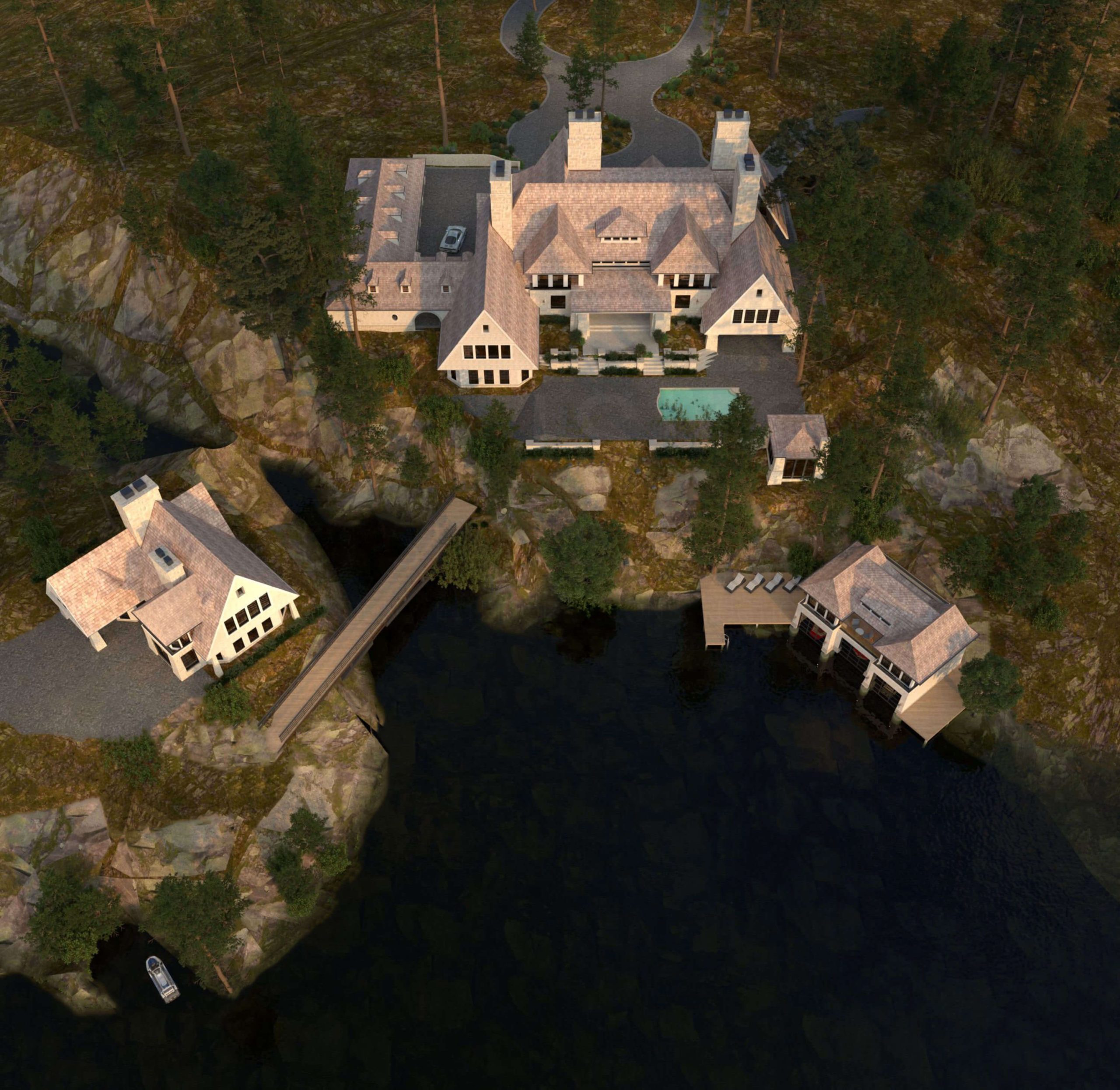 Shingle Style Muskoka Compound architectural rendering, view 10