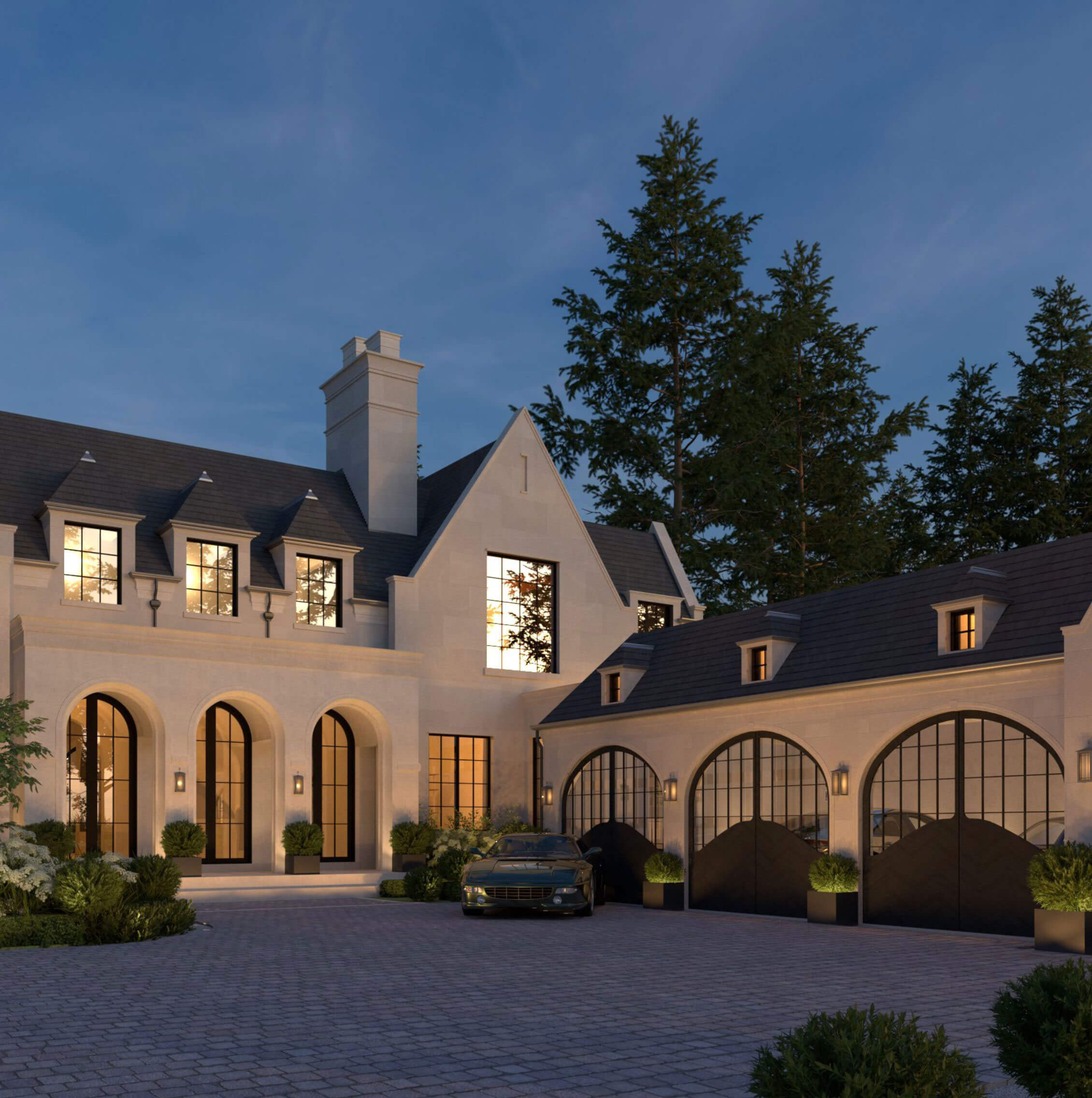 The Transitional Country Home architectural rendering, view 3
