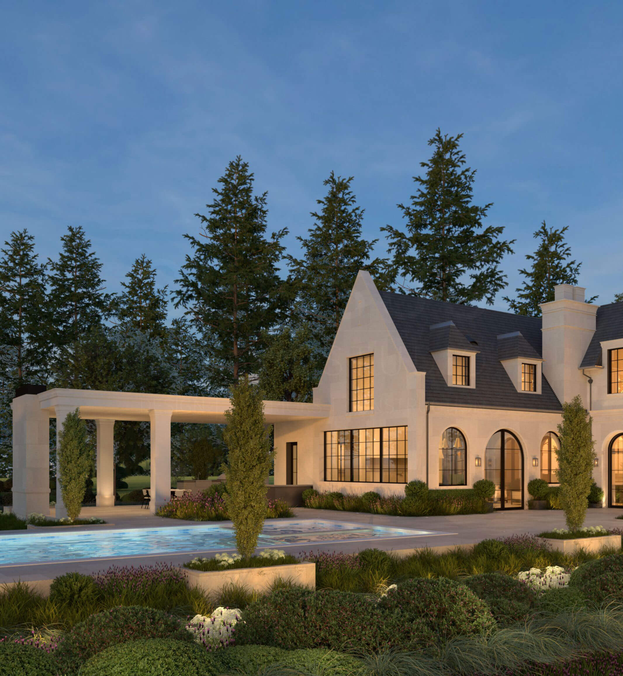 The Transitional Country Home architectural rendering, view 7