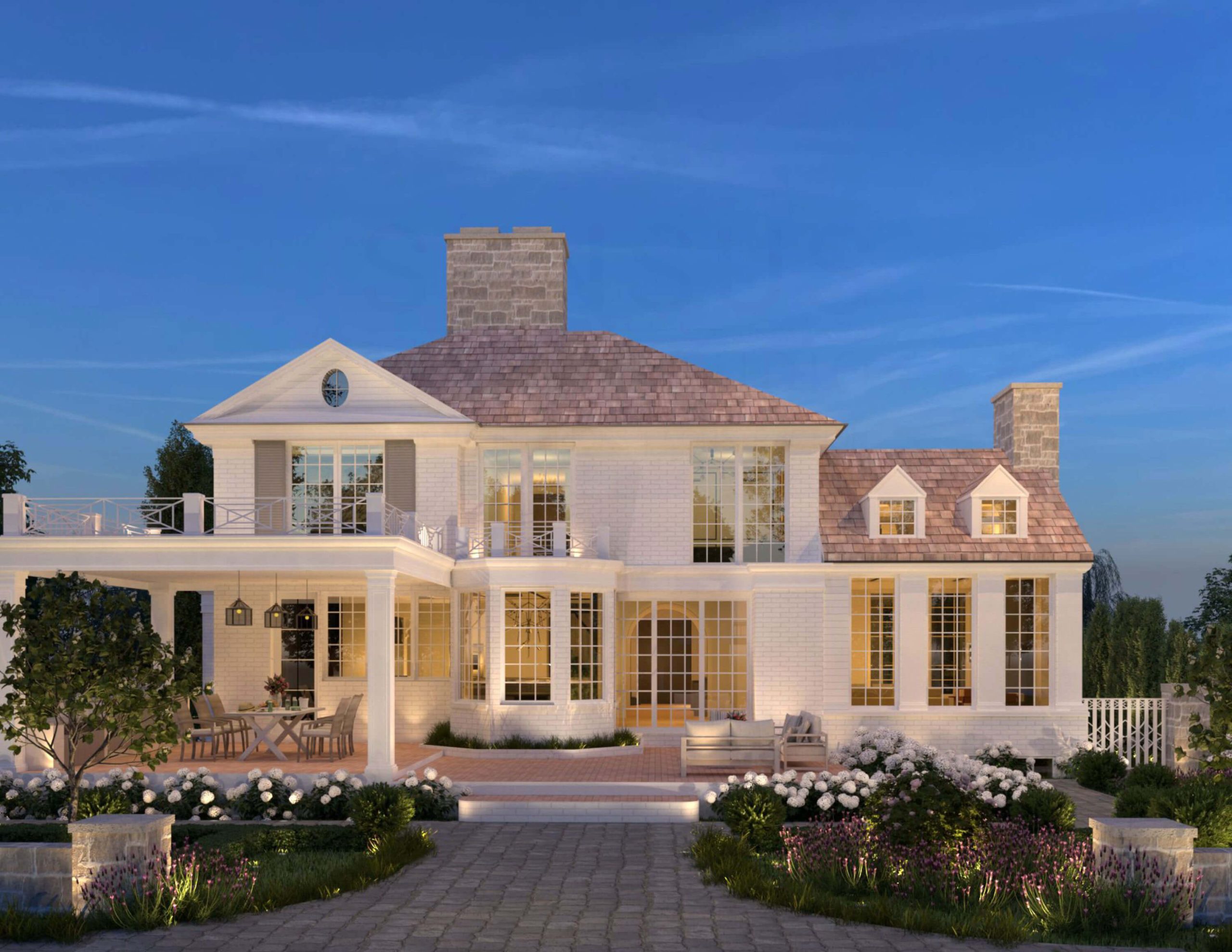 Rear facade opening onto the pool and outdoor living spaces