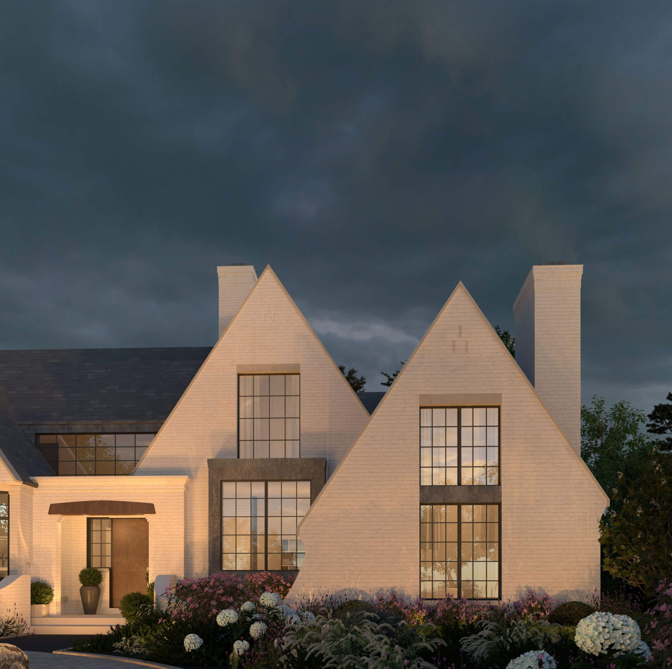 English Country facade with traditional proportions and contemporary details